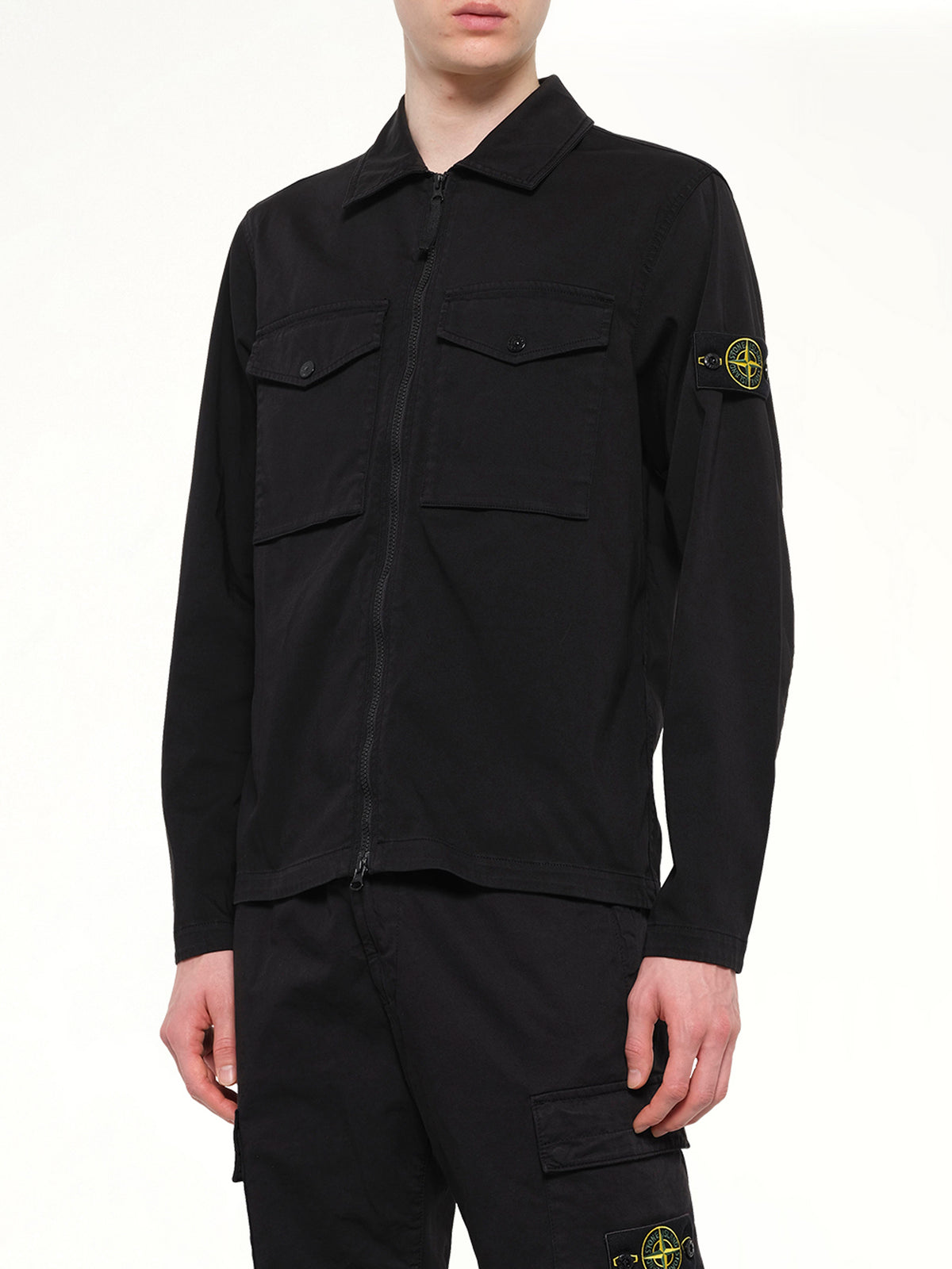 1200010 Cotton Zip-Up Shirt in Black