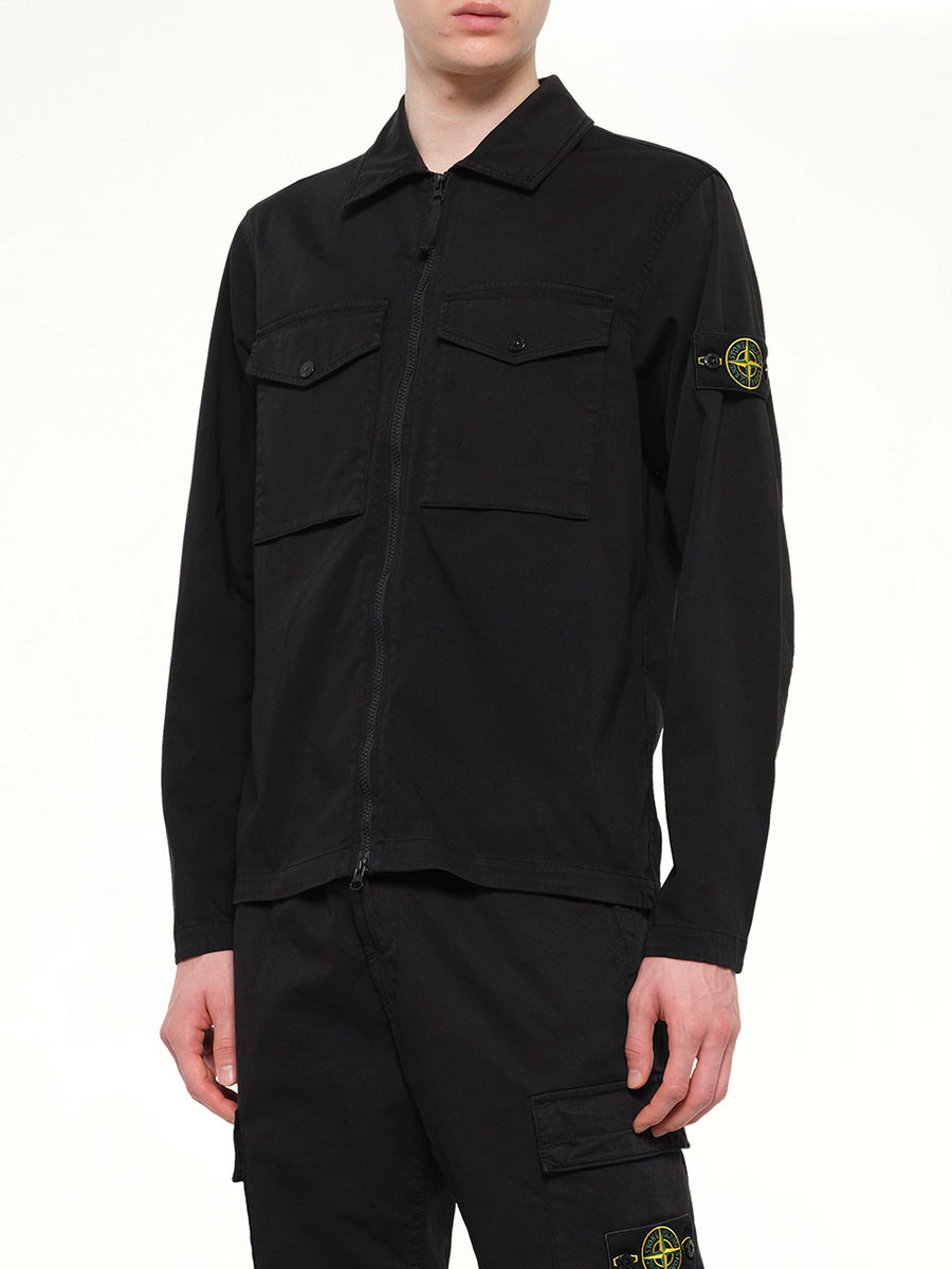 1200010 Cotton Zip-Up Shirt in Black