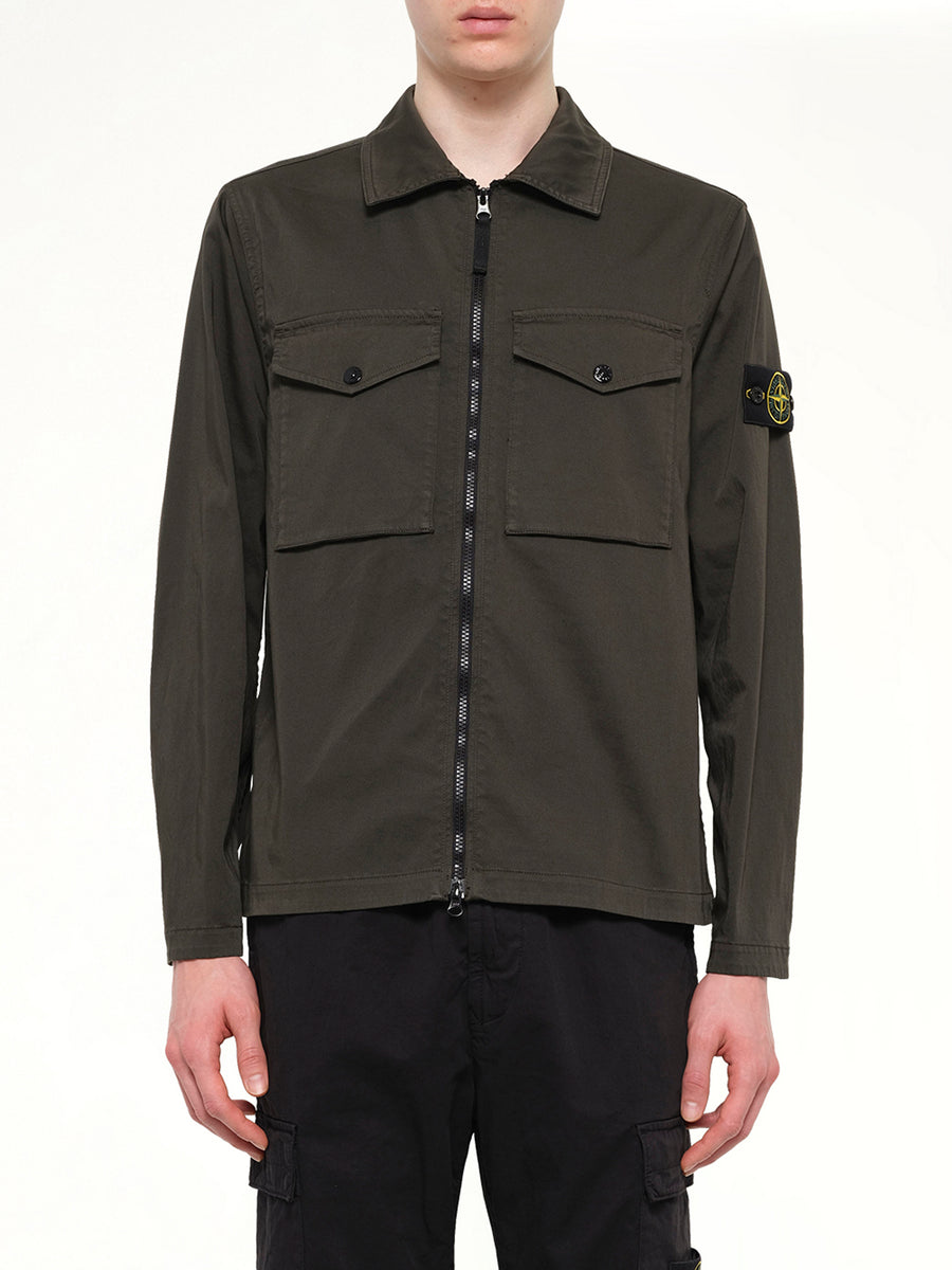 1200010 Cotton Zip-Up Shirt in Coal Grey