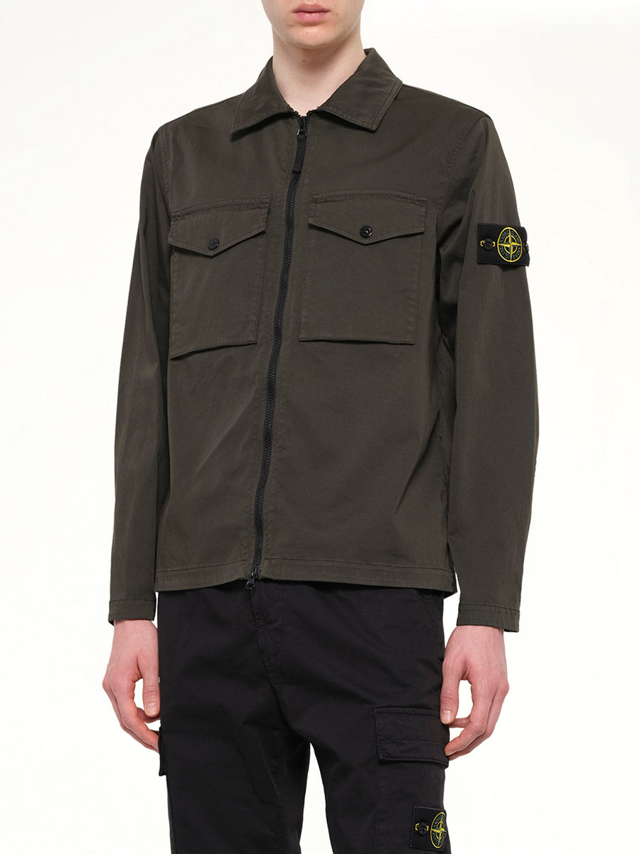 1200010 Cotton Zip-Up Shirt in Coal Grey