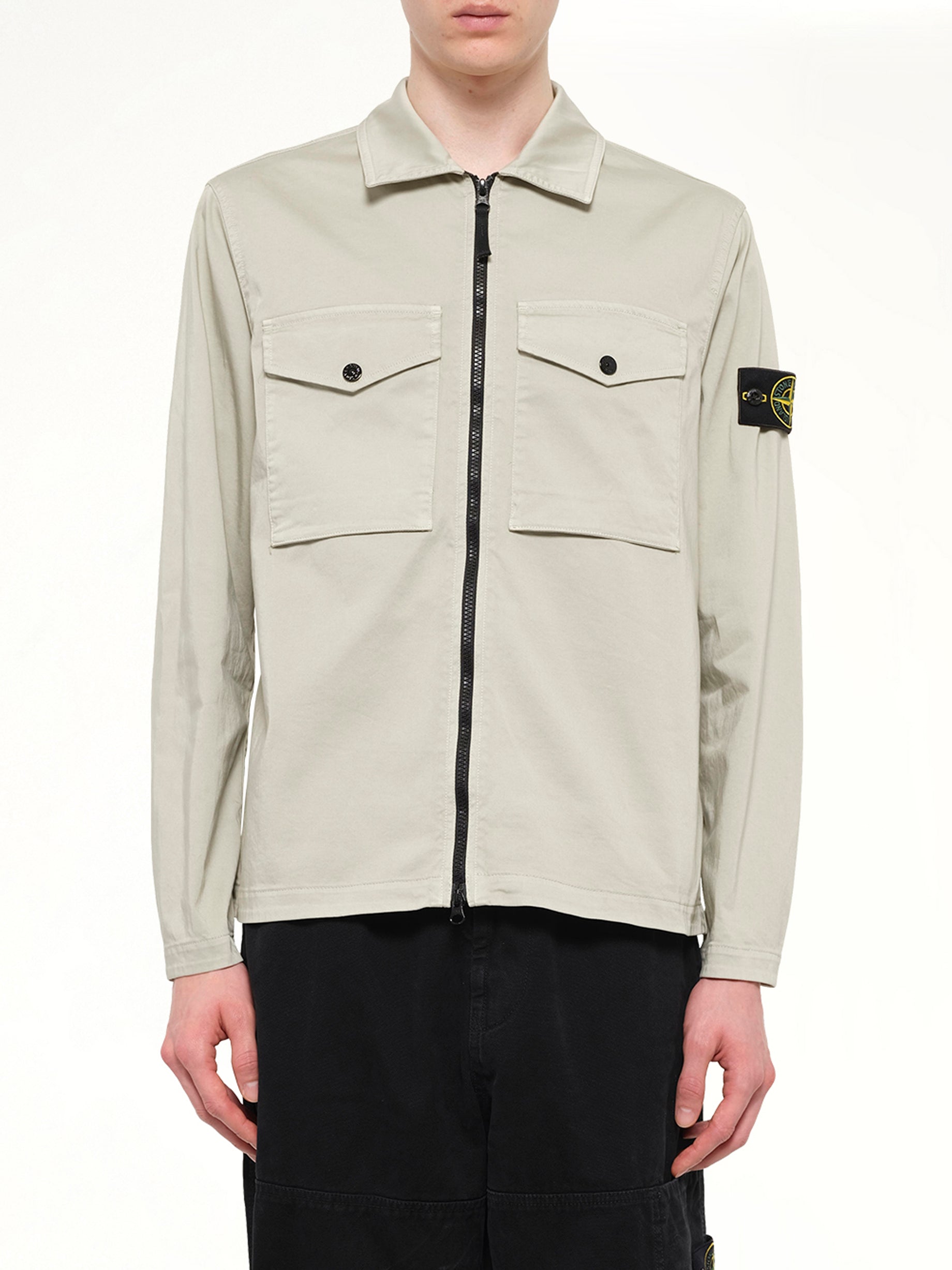 1200010 Cotton Zip-Up Shirt in Sand
