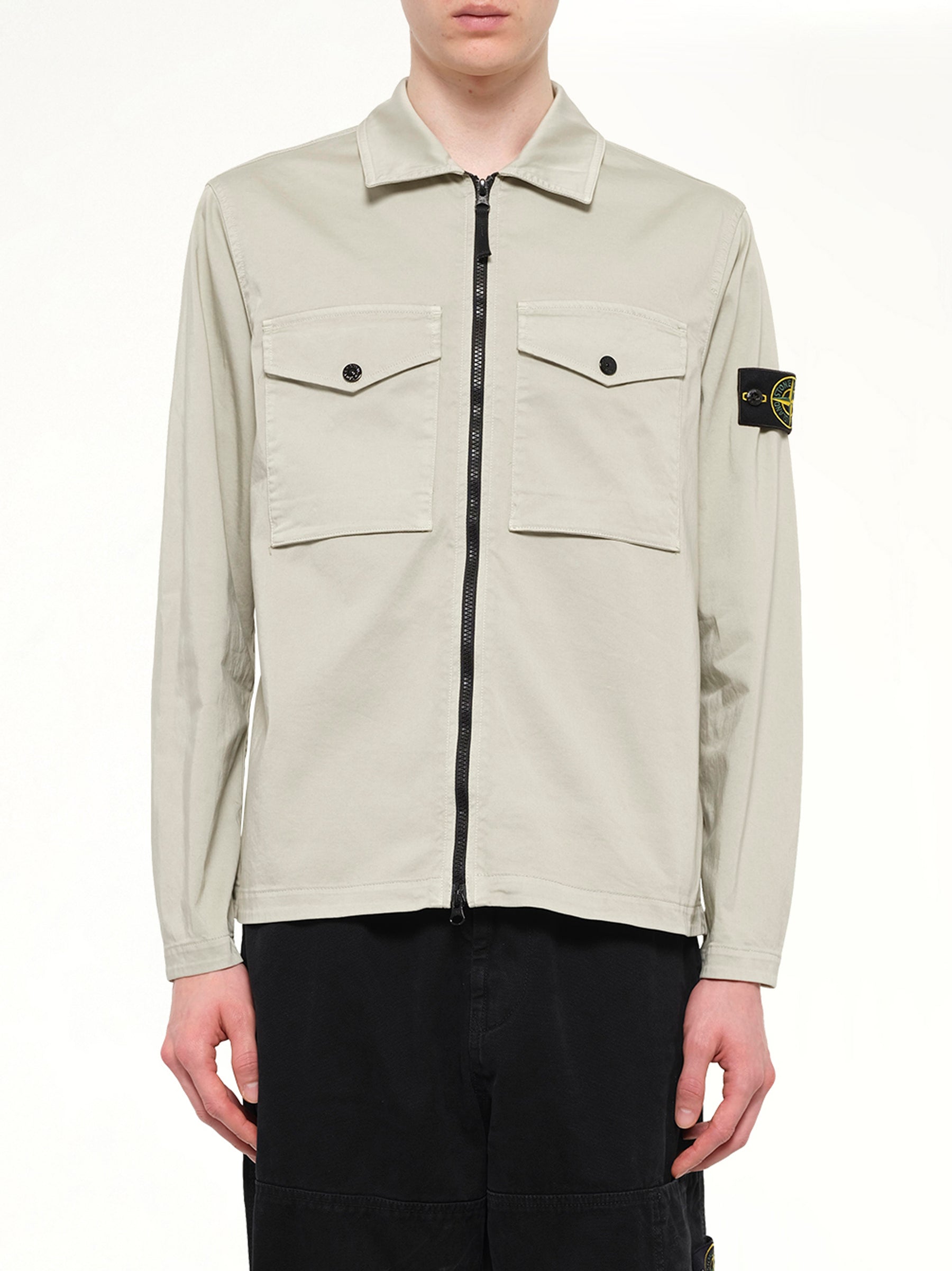 1200010 Cotton Zip-Up Shirt in Sand