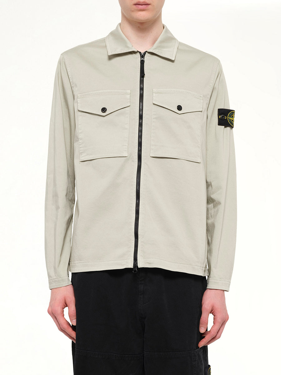 1200010 Cotton Zip-Up Shirt in Sand