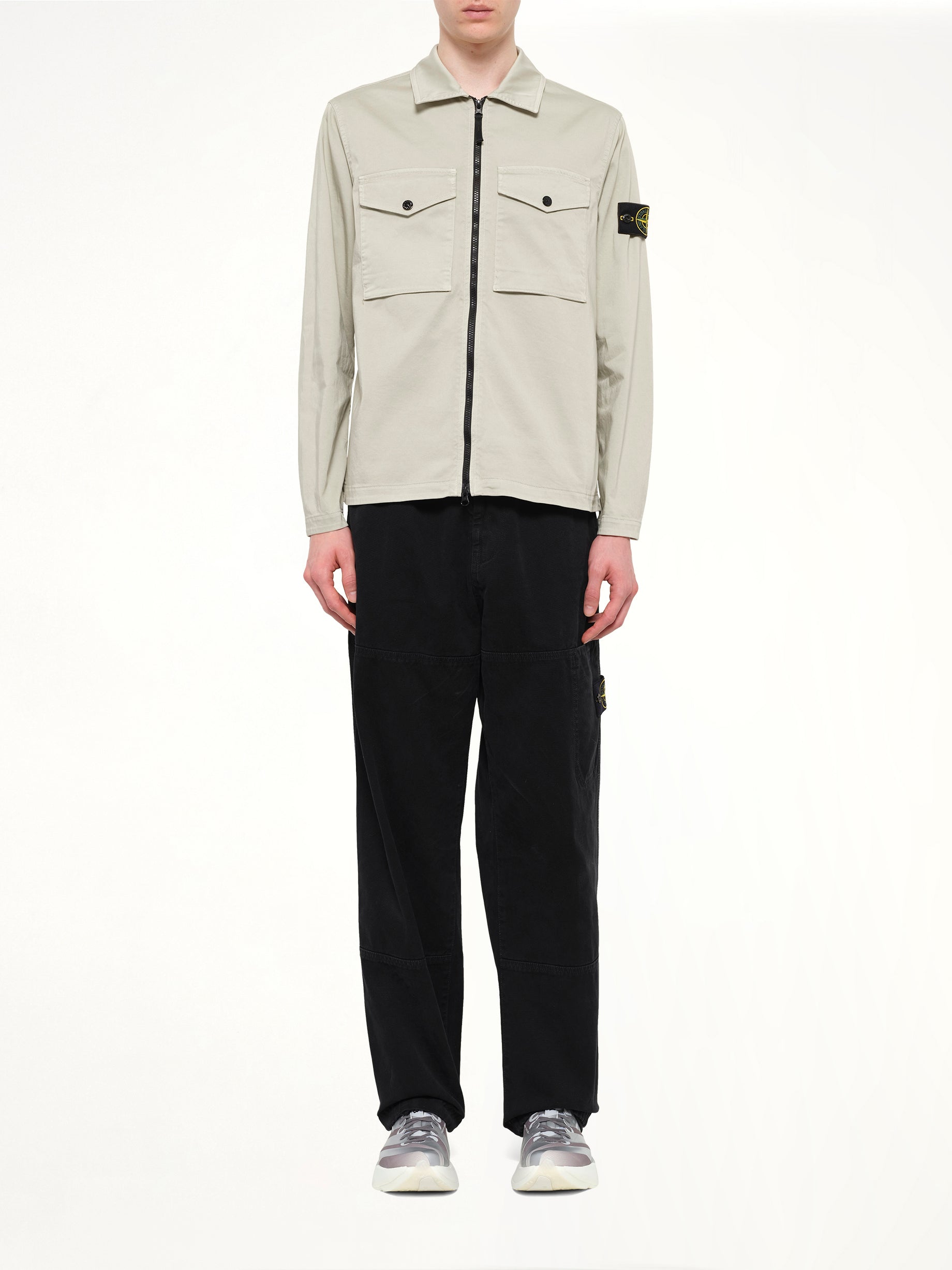 1200010 Cotton Zip-Up Shirt in Sand