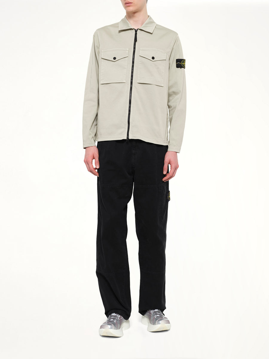 1200010 Cotton Zip-Up Shirt in Sand