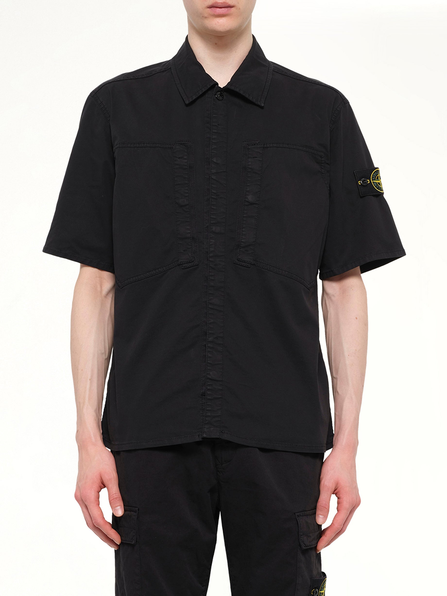 1200037 Stretch Organic Cotton SS Shirt in Black