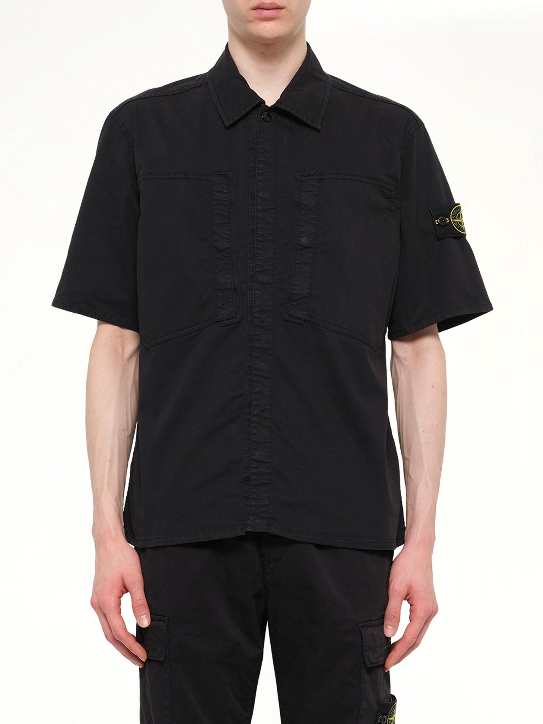 1200037 Stretch Organic Cotton SS Shirt in Black