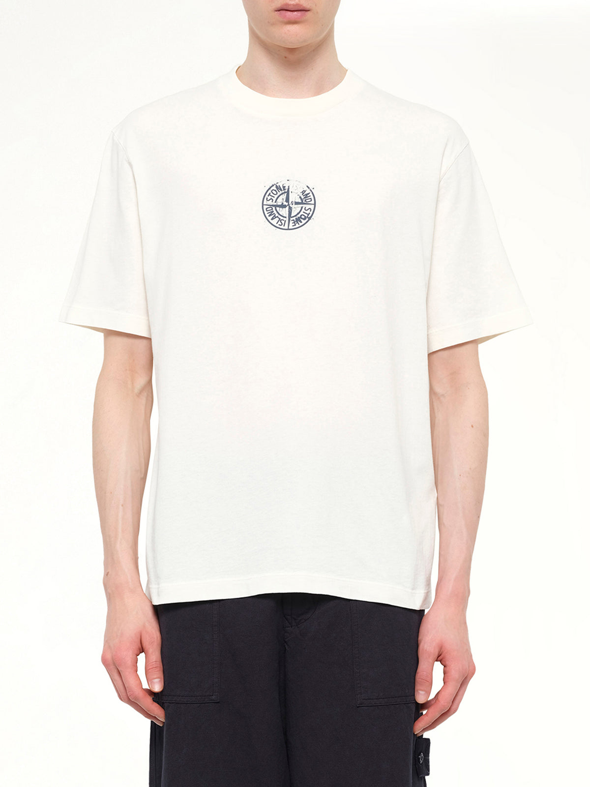 2100001 Cotton Compass Print T-Shirt in Ivory