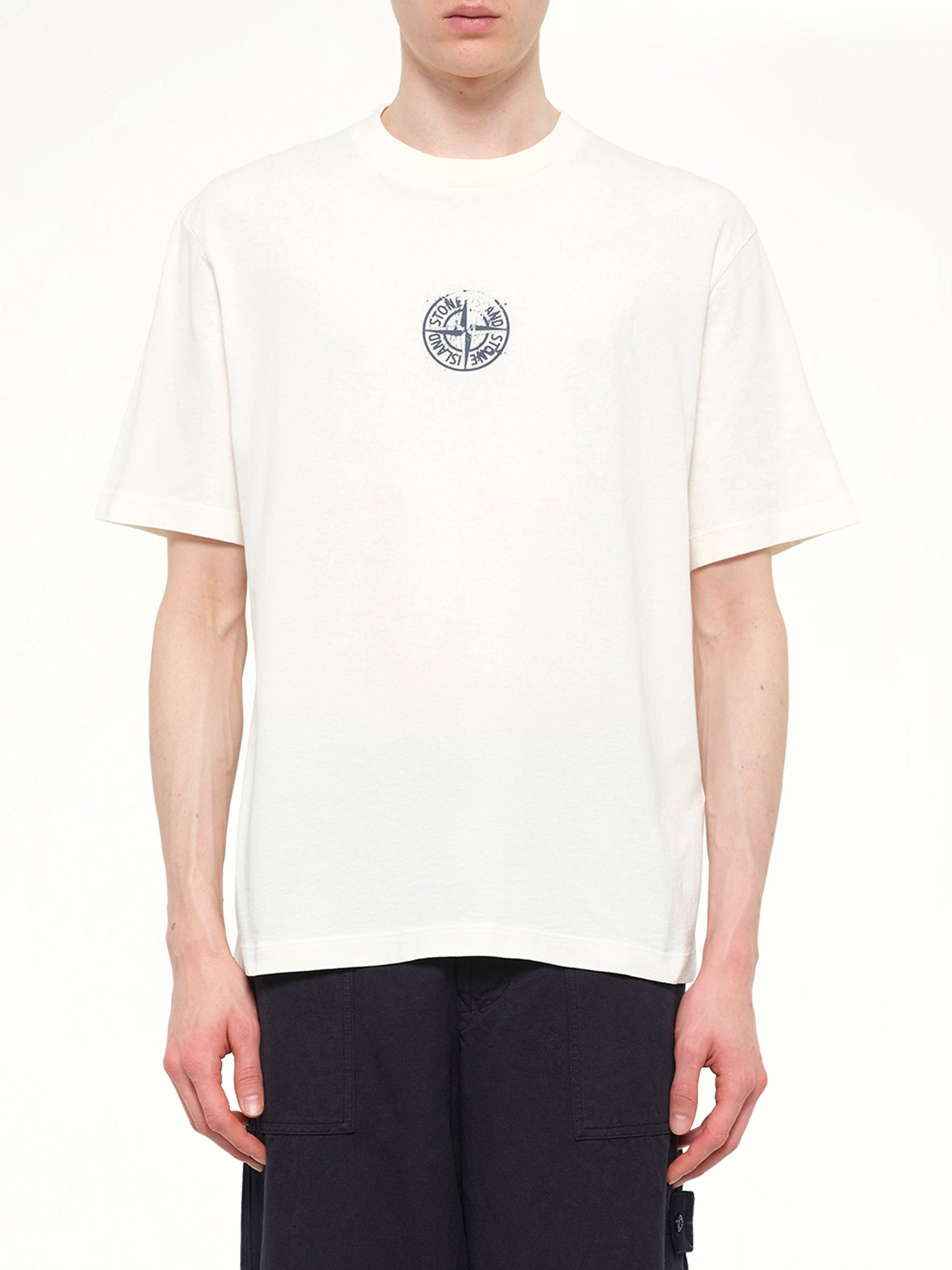 2100001 Cotton Compass Print T-Shirt in Ivory
