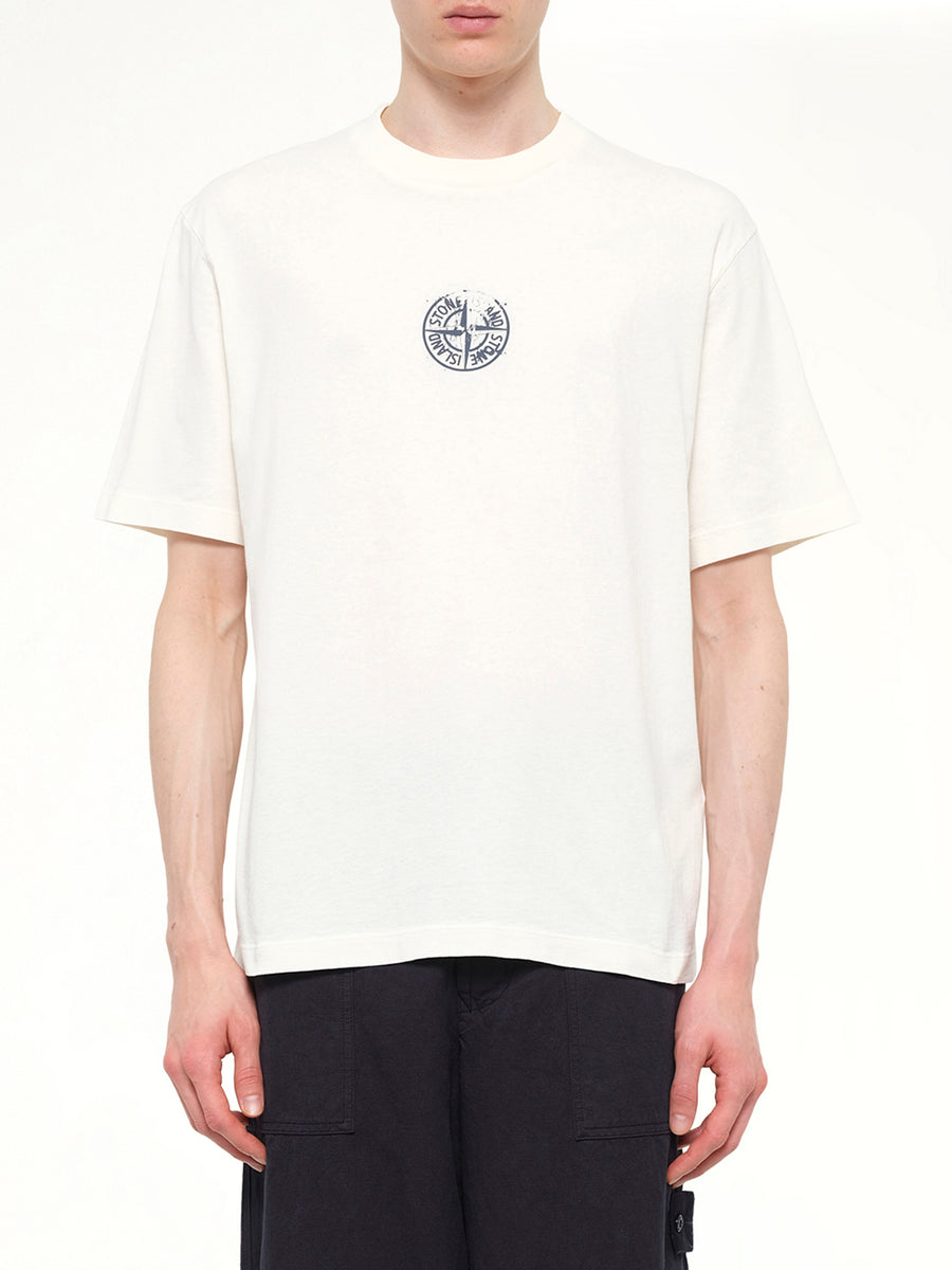 2100001 Cotton Compass Print T-Shirt in Ivory