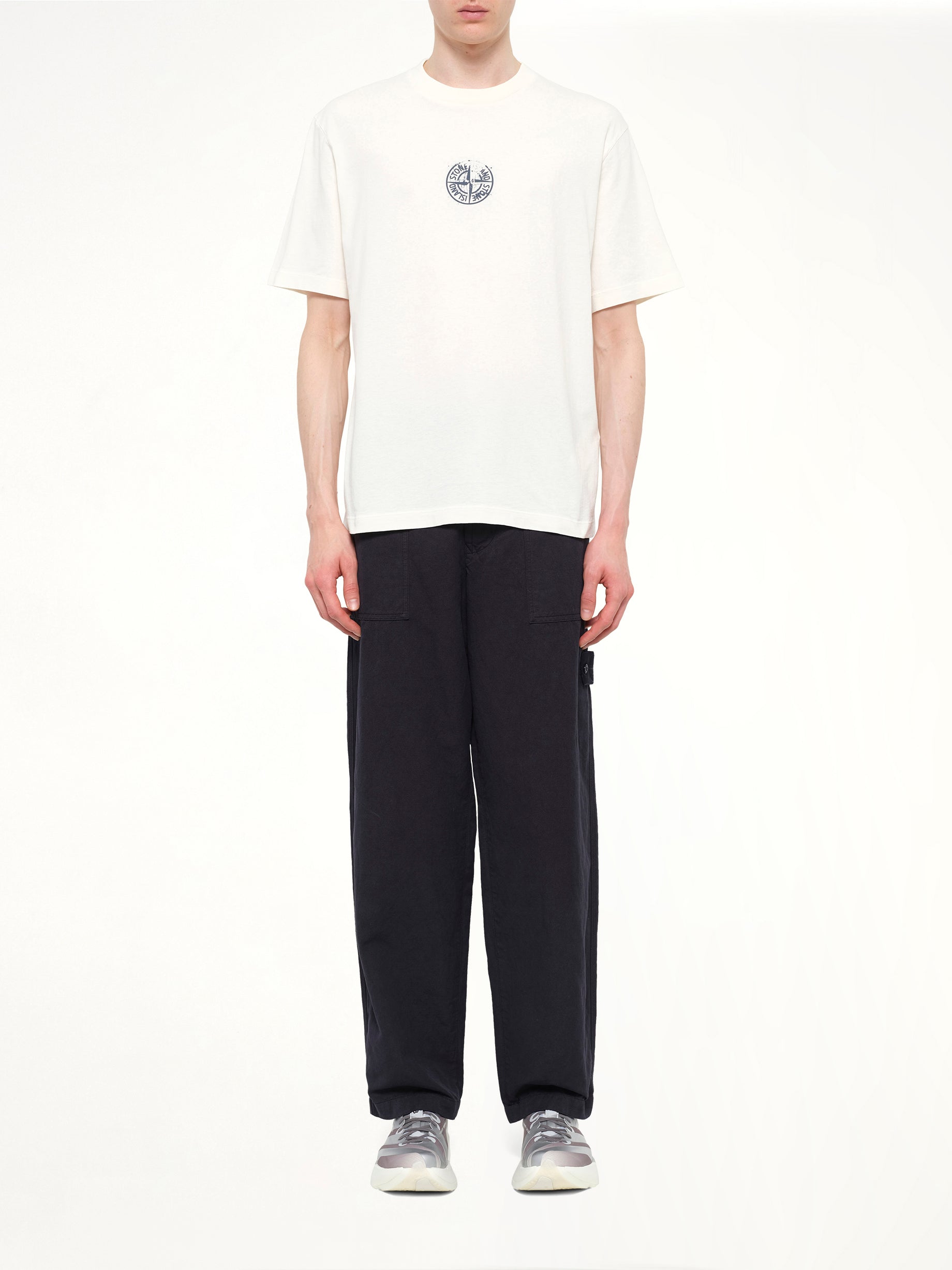2100001 Cotton Compass Print T-Shirt in Ivory