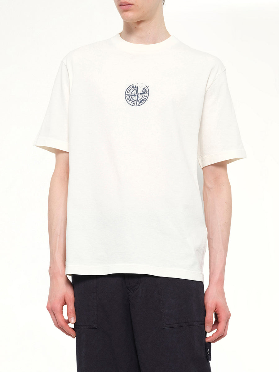 2100001 Cotton Compass Print T-Shirt in Ivory