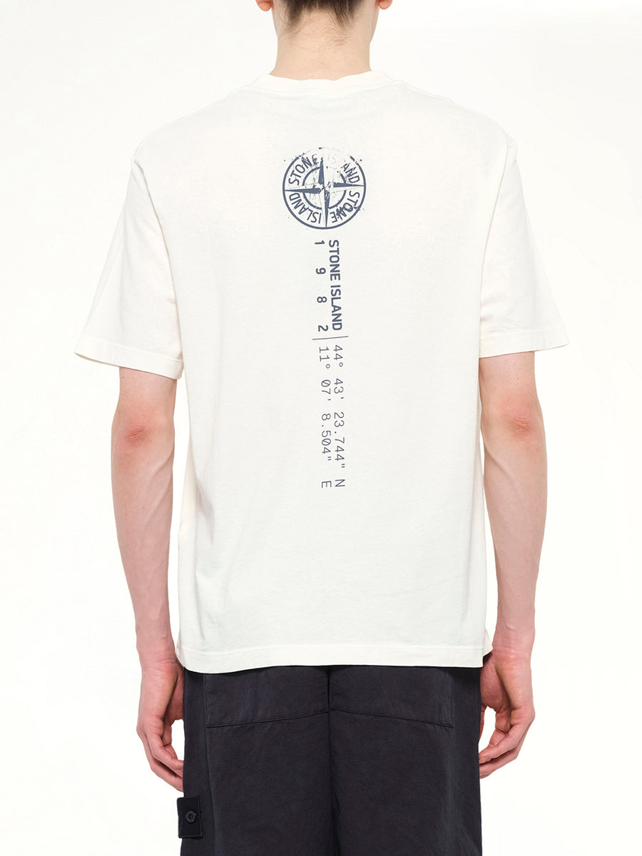 2100001 Cotton Compass Print T-Shirt in Ivory