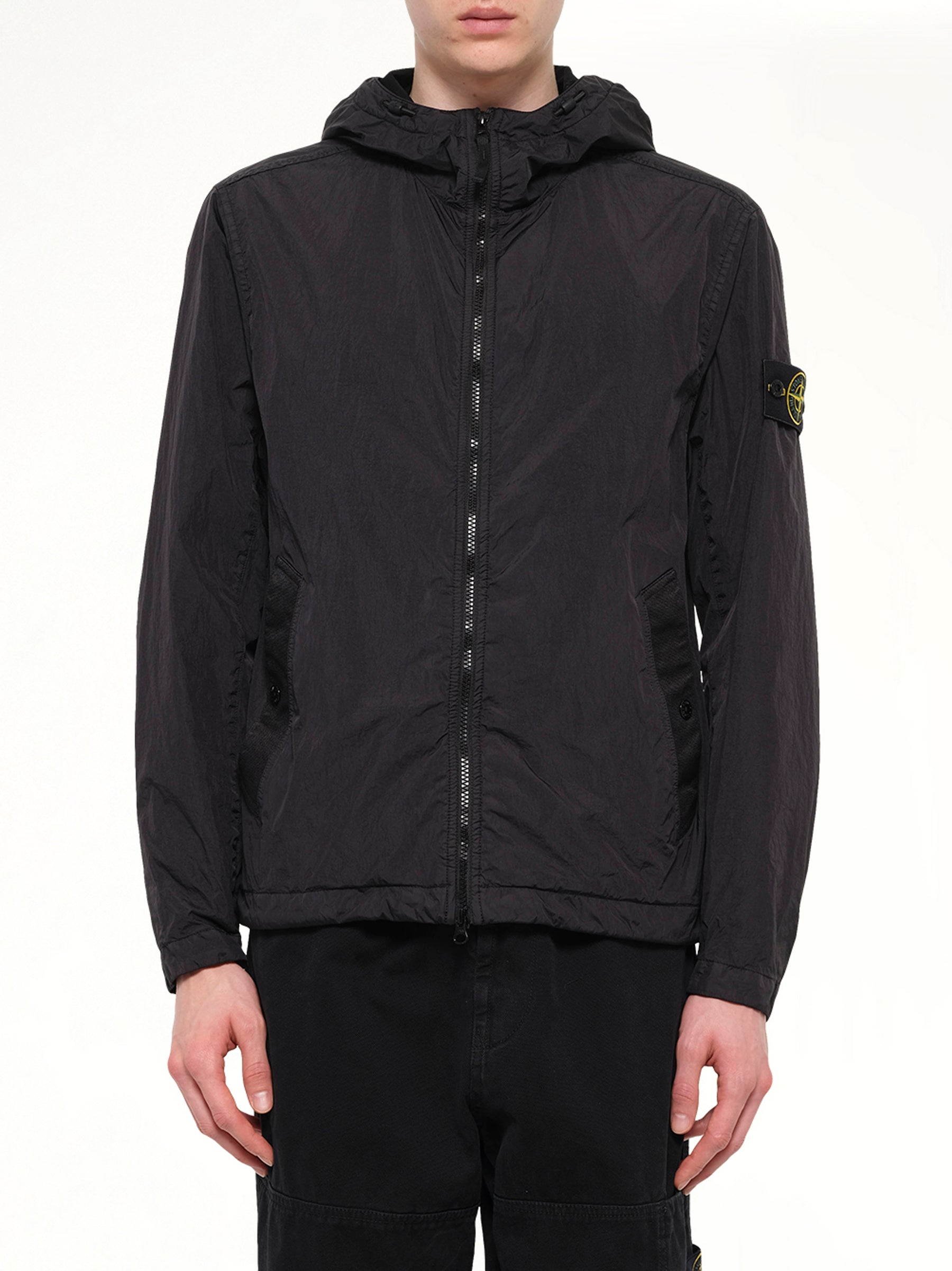4100001 Crinkle Reps Hooded Jacket in Black