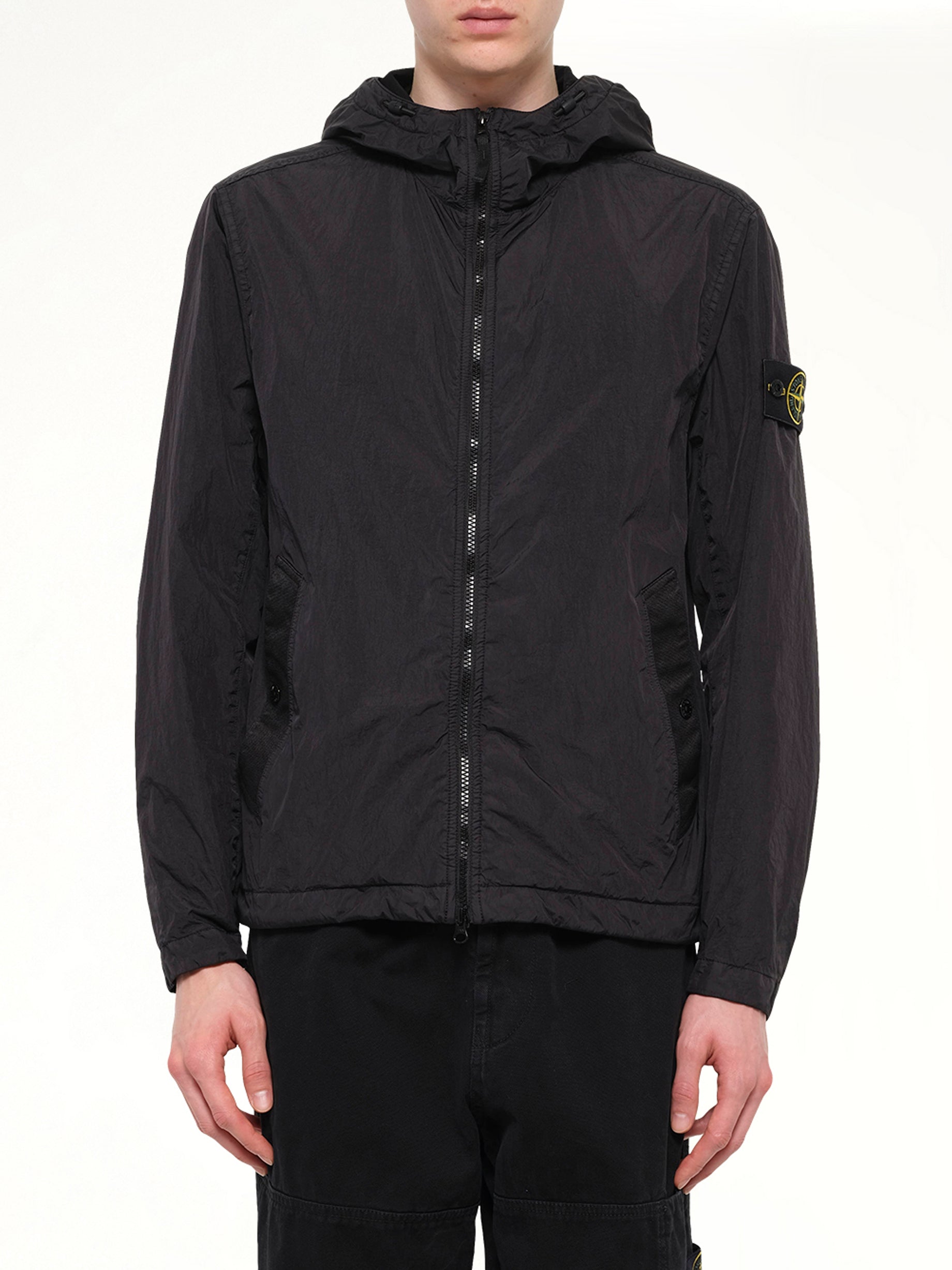 4100001 Crinkle Reps Hooded Jacket in Black