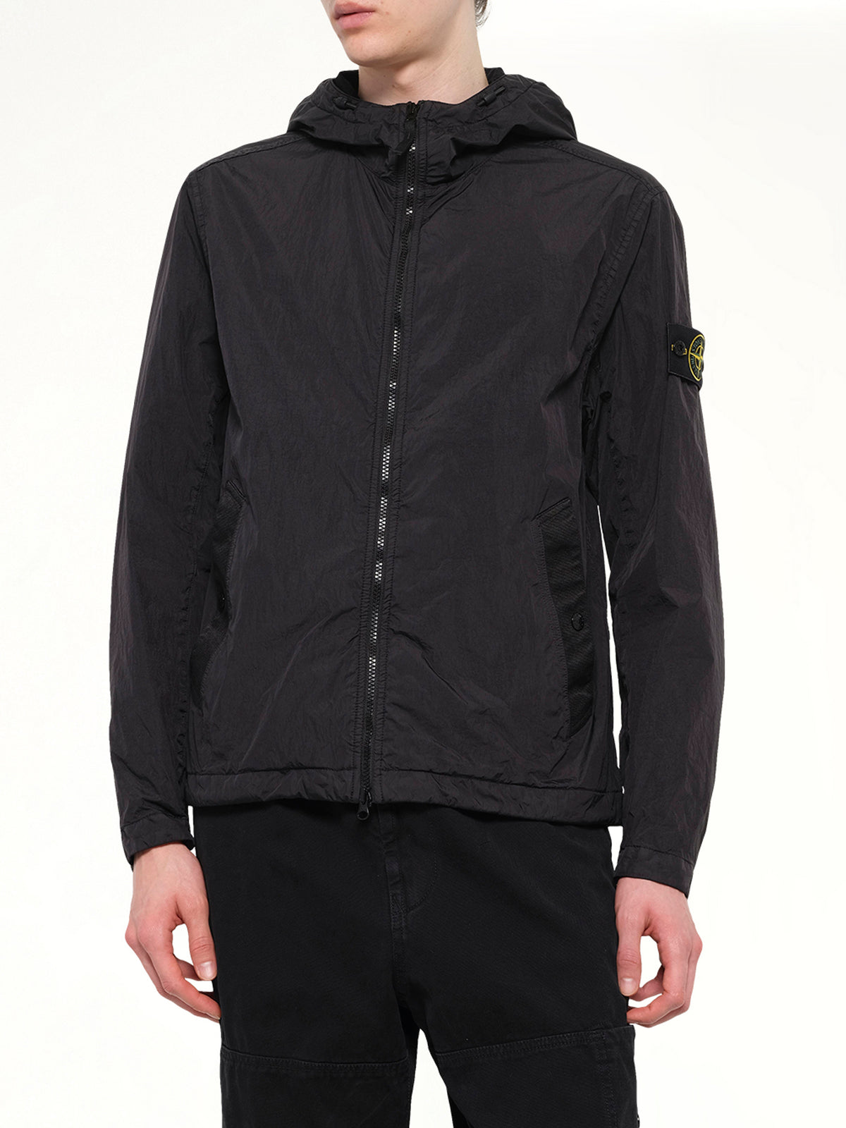 4100001 Crinkle Reps Hooded Jacket in Black