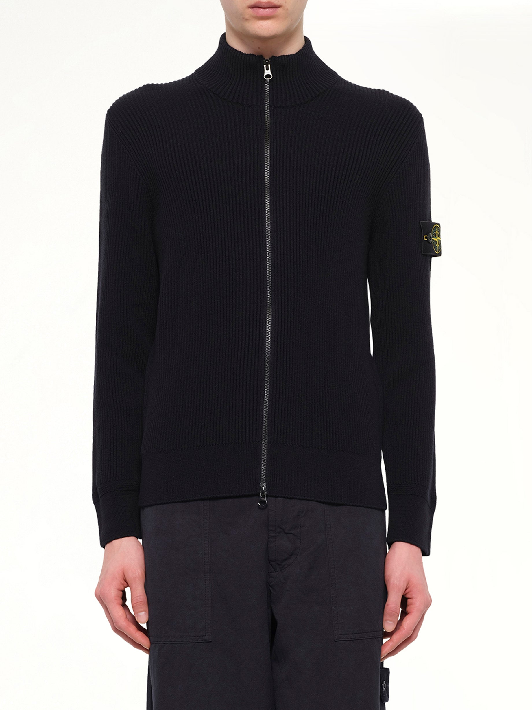5100017 Full Rib RWS Wool Cardigan in Navy Blue