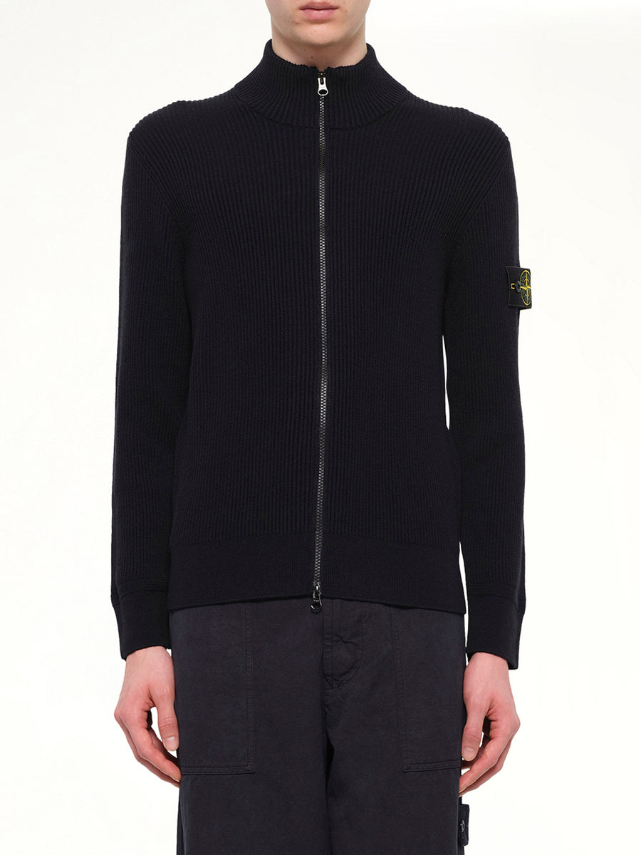 5100017 Full Rib RWS Wool Cardigan in Navy Blue