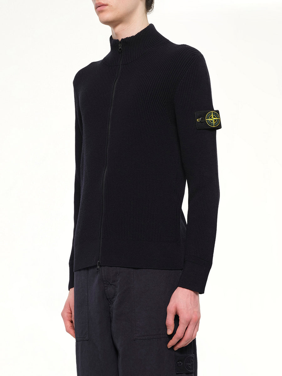5100017 Full Rib RWS Wool Cardigan in Navy Blue
