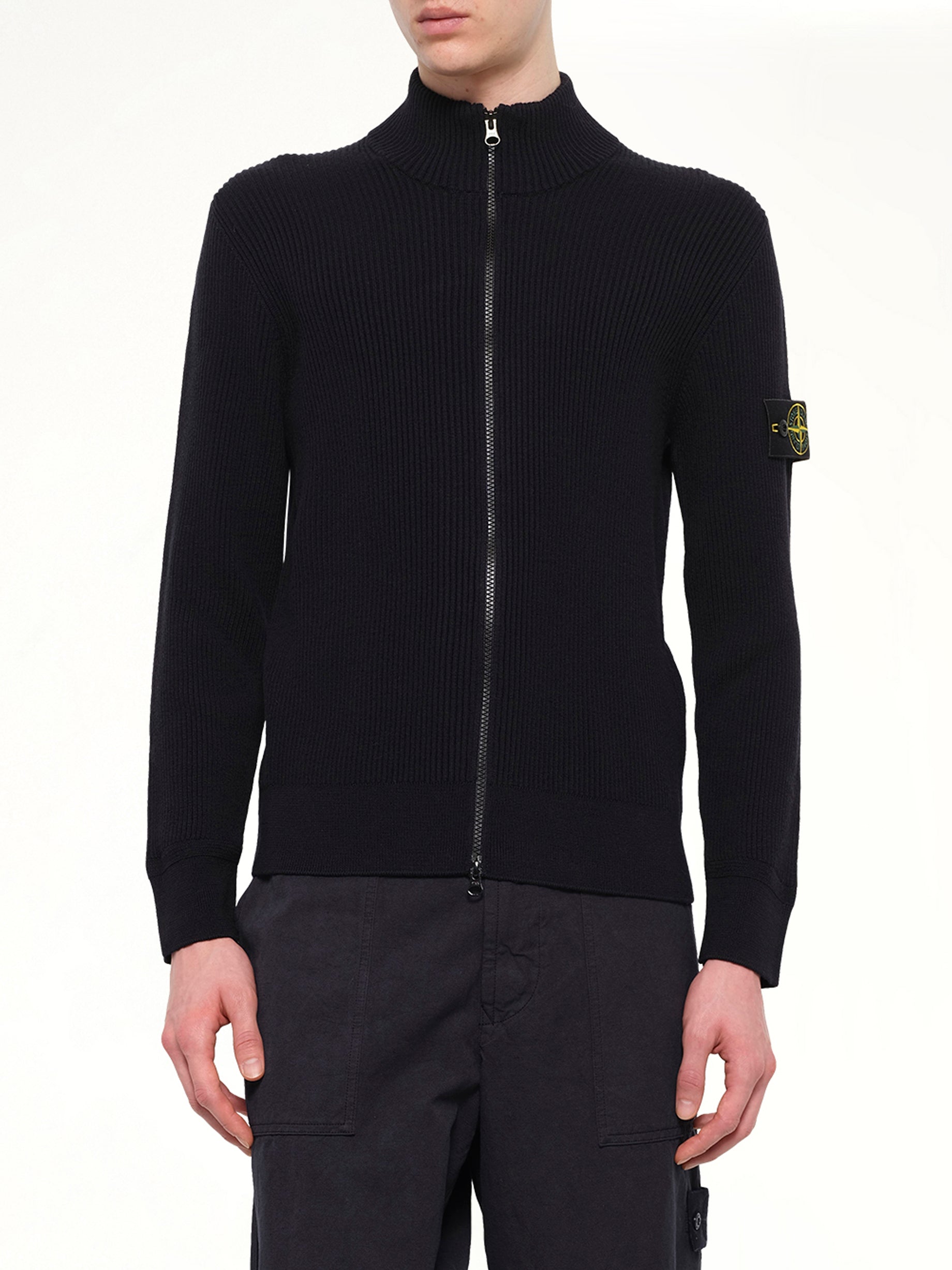 5100017 Full Rib RWS Wool Cardigan in Navy Blue