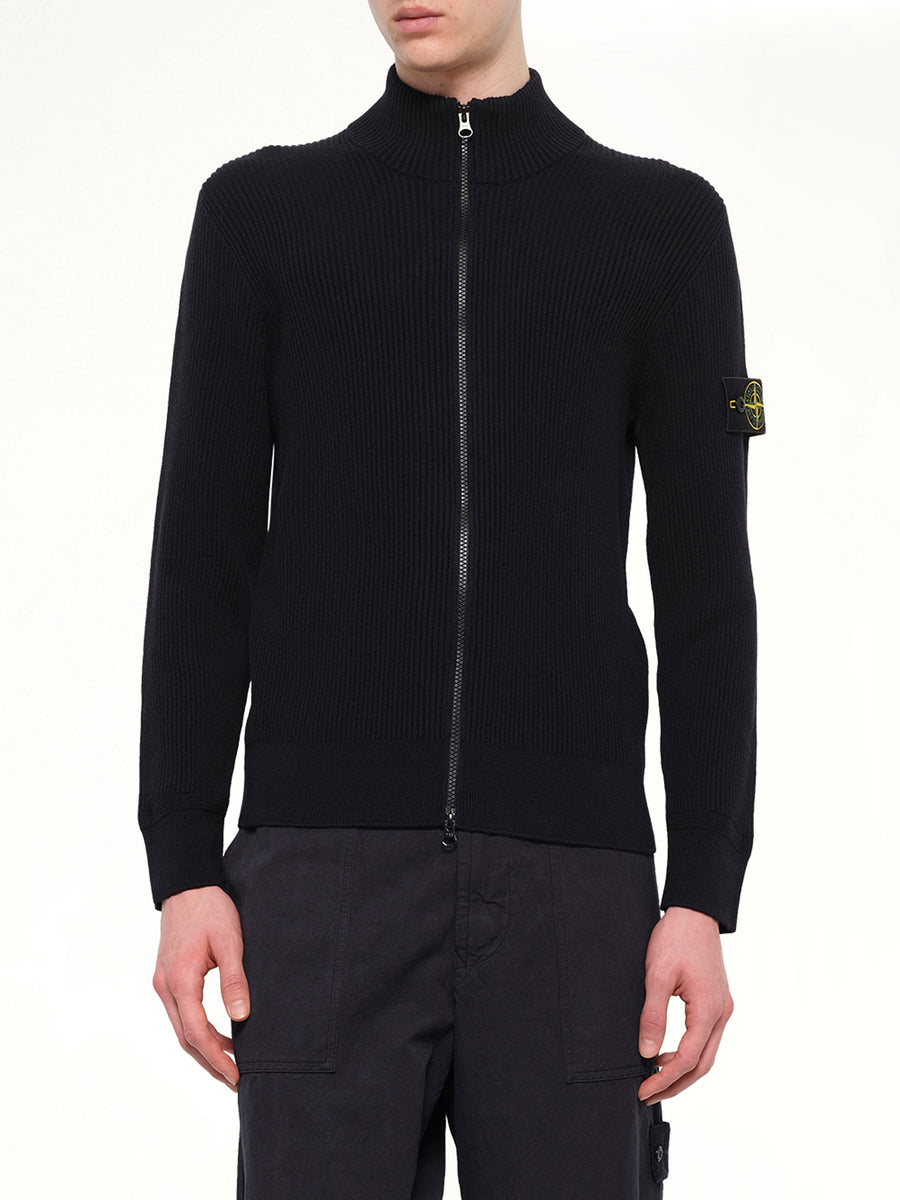5100017 Full Rib RWS Wool Cardigan in Navy Blue