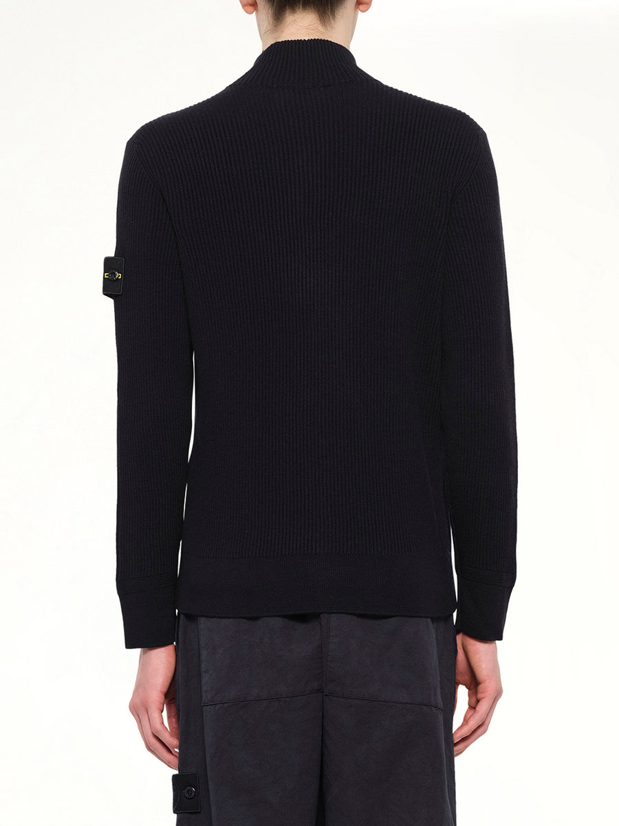5100017 Full Rib RWS Wool Cardigan in Navy Blue