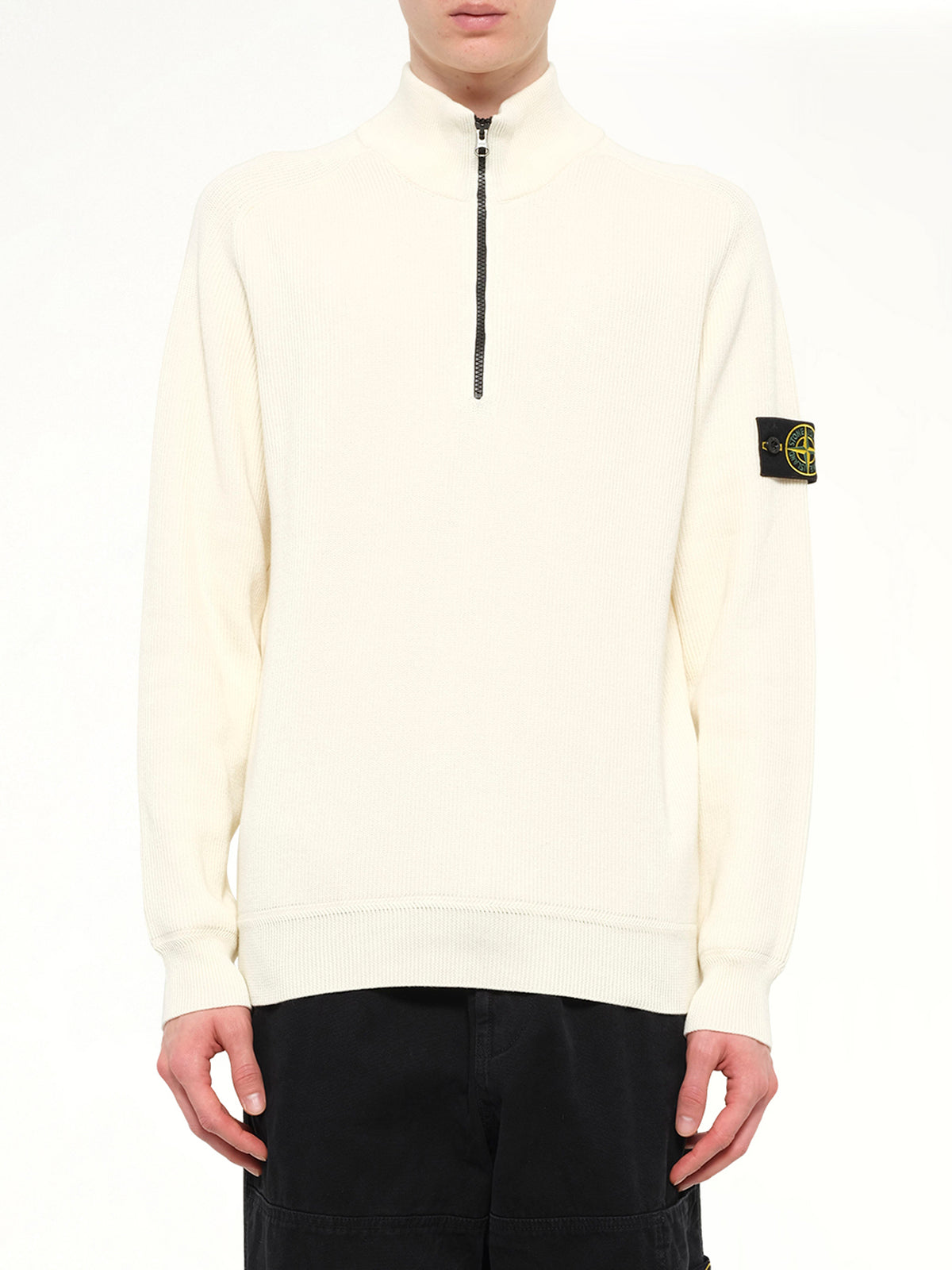 5100124 Ribbed Cotton Half-Zip Sweater in Ivory