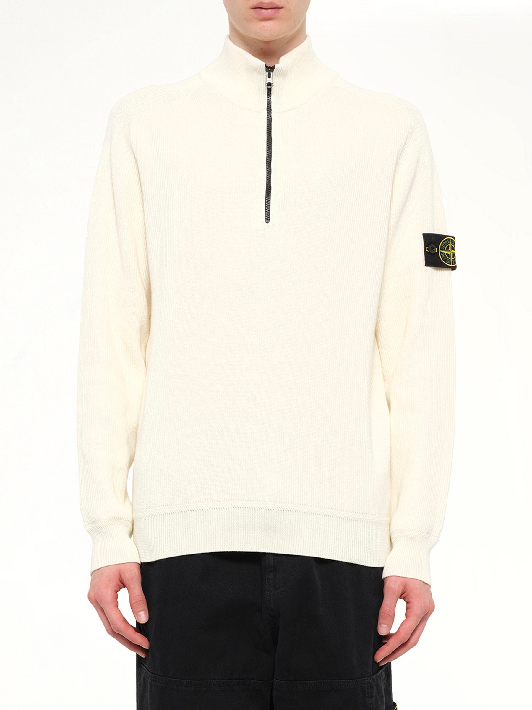 5100124 Ribbed Cotton Half-Zip Sweater in Ivory
