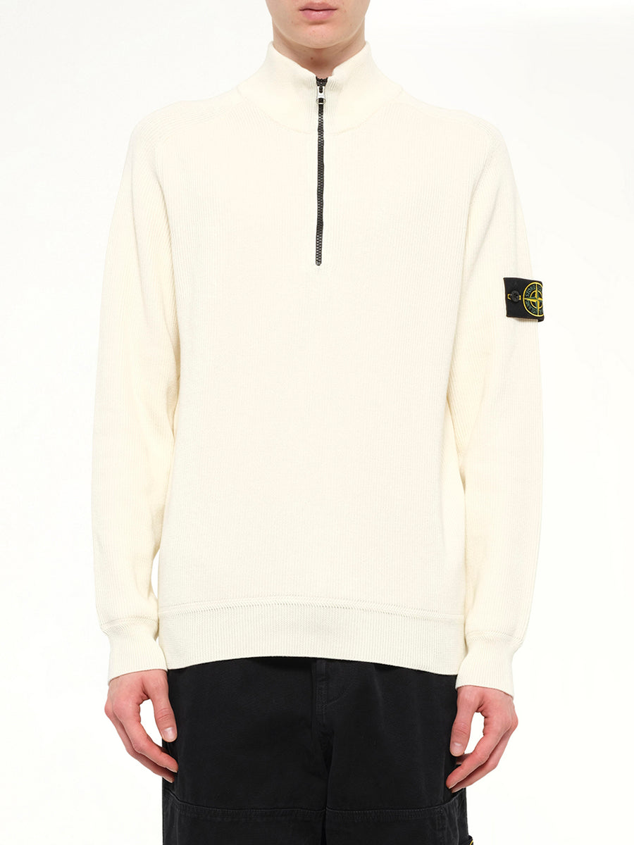 5100124 Ribbed Cotton Half-Zip Sweater in Ivory