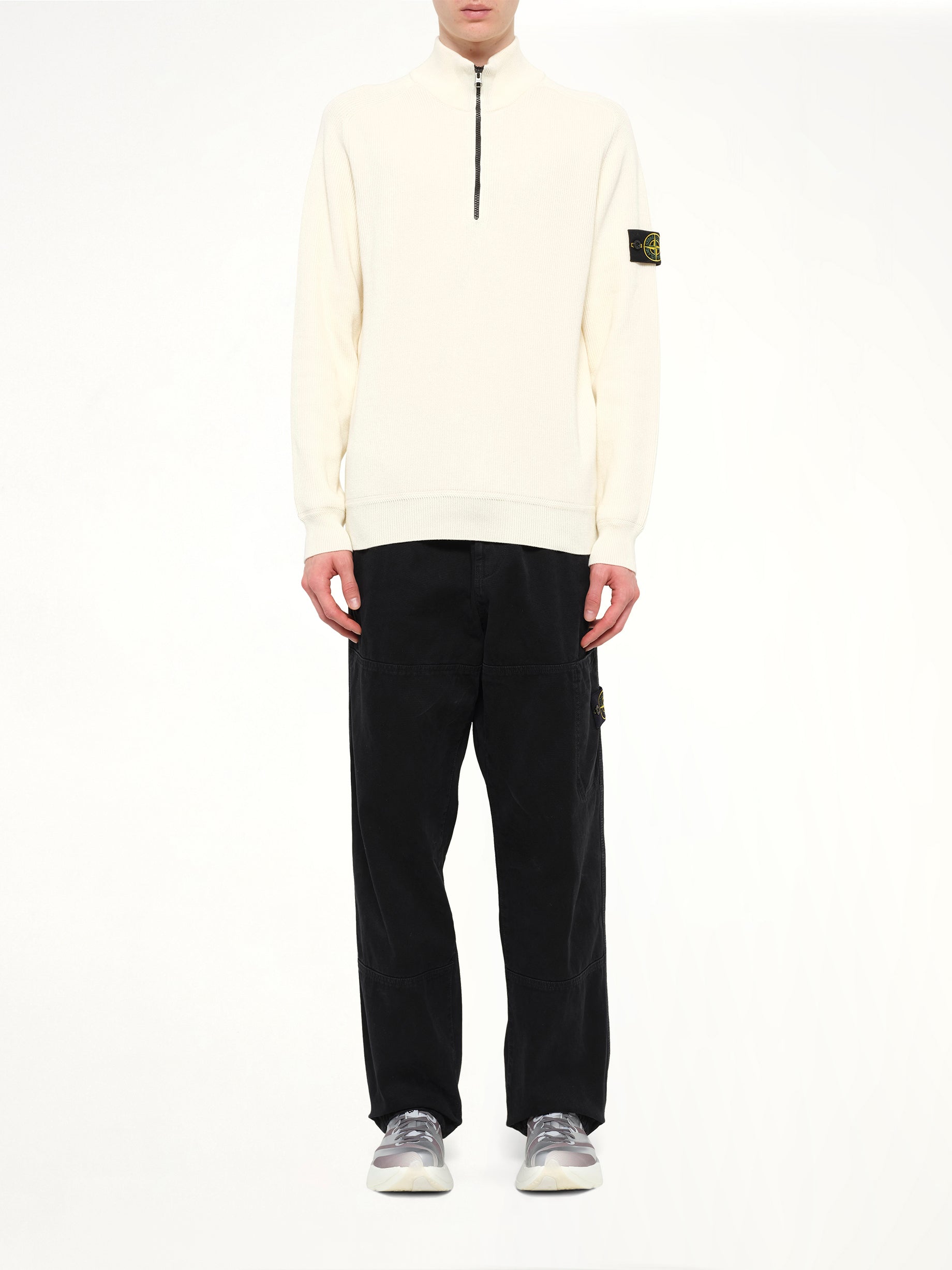 5100124 Ribbed Cotton Half-Zip Sweater in Ivory