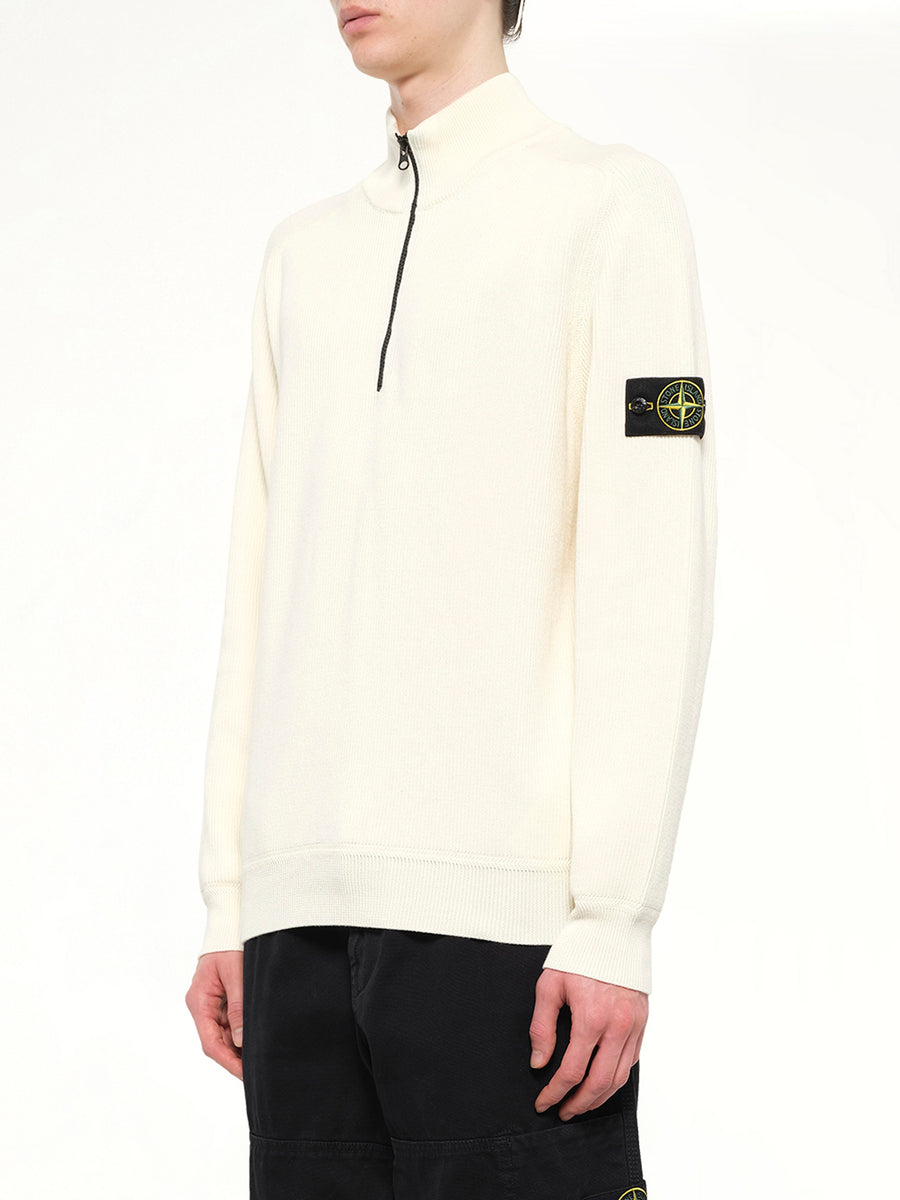 5100124 Ribbed Cotton Half-Zip Sweater in Ivory