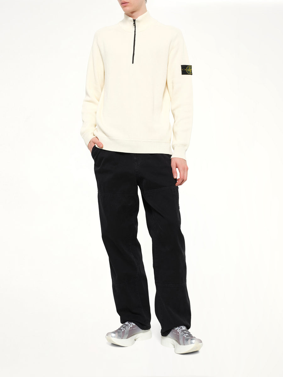 5100124 Ribbed Cotton Half-Zip Sweater in Ivory
