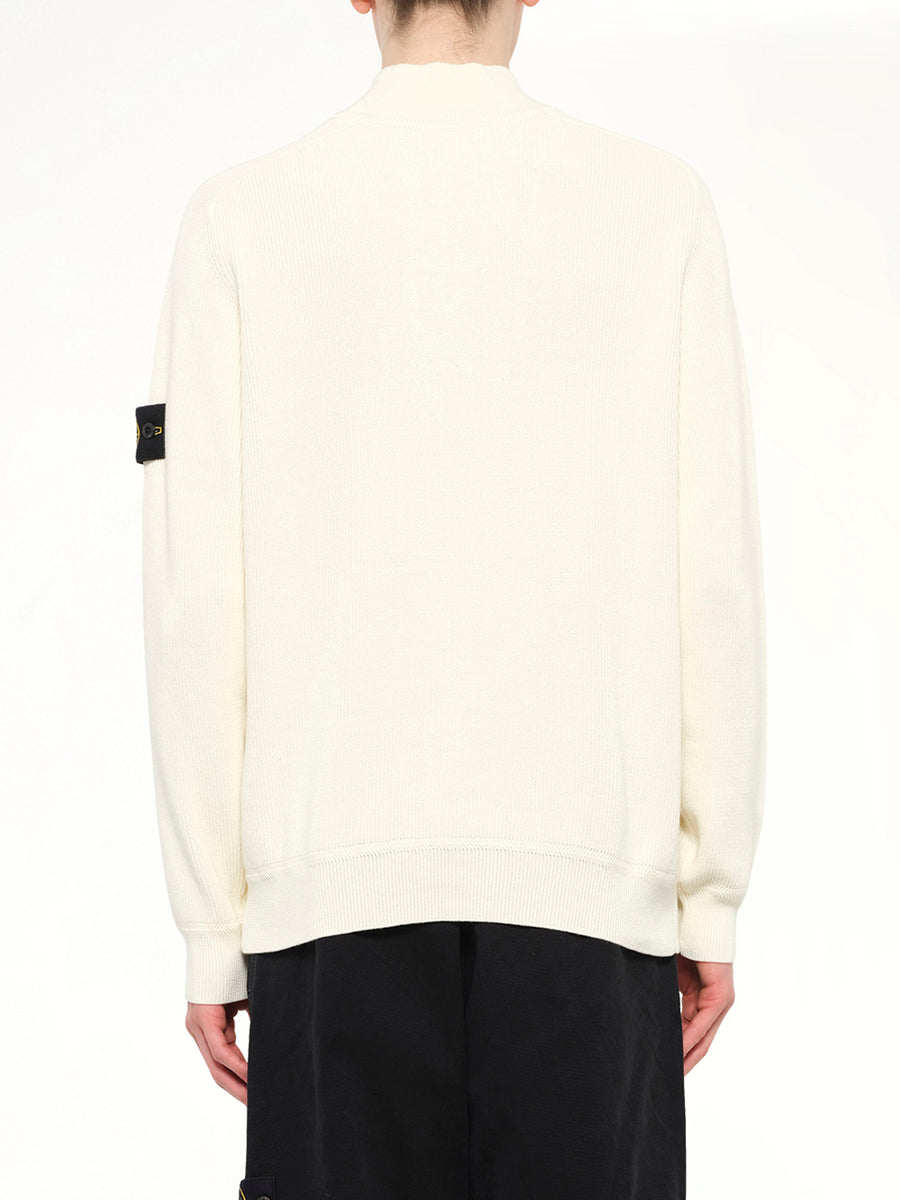 5100124 Ribbed Cotton Half-Zip Sweater in Ivory
