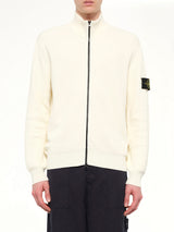5100126 Ribbed Cotton Zip-Up Cardigan in Ivory