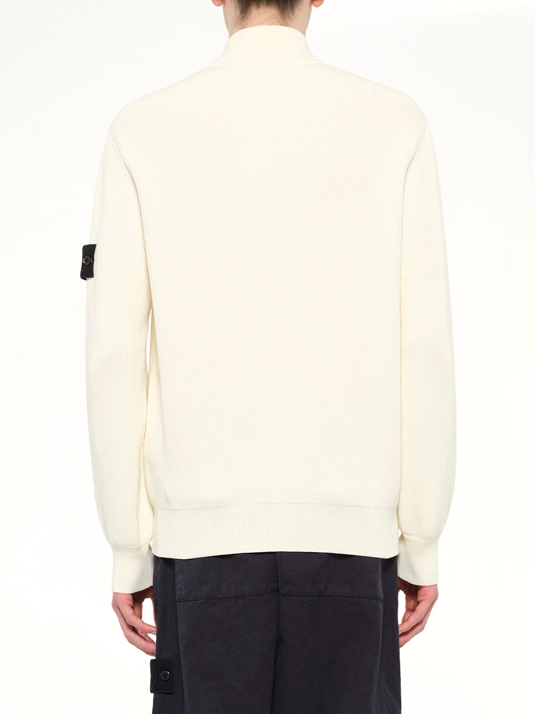 5100126 Ribbed Cotton Zip-Up Cardigan in Ivory