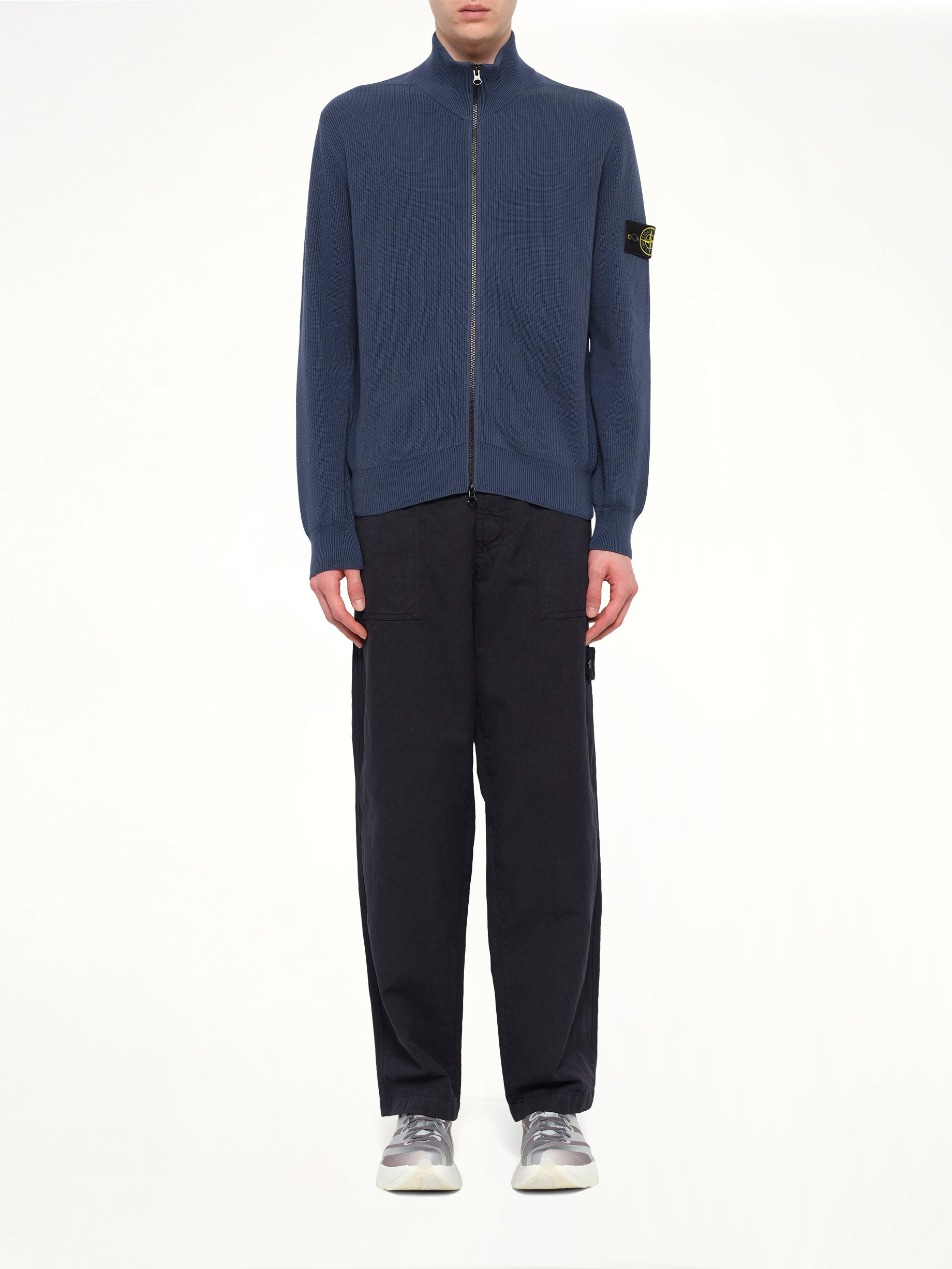 5100126 Ribbed Cotton Zip-Up Cardigan in Slate Blue