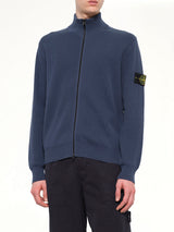 5100126 Ribbed Cotton Zip-Up Cardigan in Slate Blue