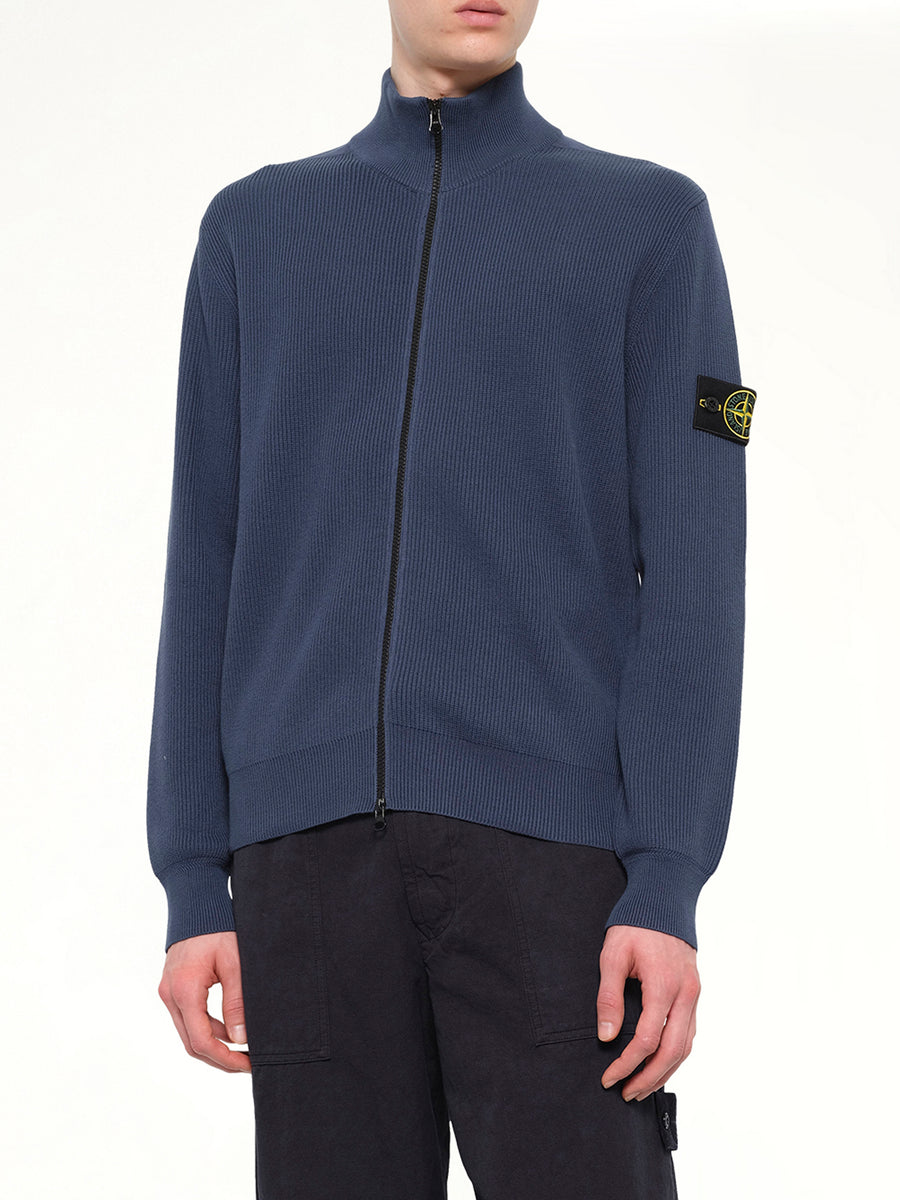 5100126 Ribbed Cotton Zip-Up Cardigan in Slate Blue