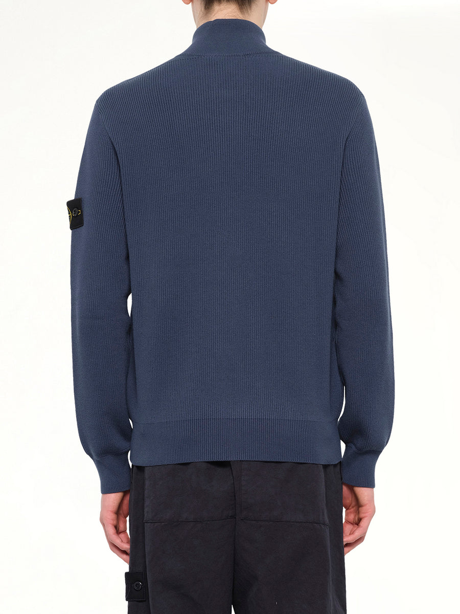 5100126 Ribbed Cotton Zip-Up Cardigan in Slate Blue