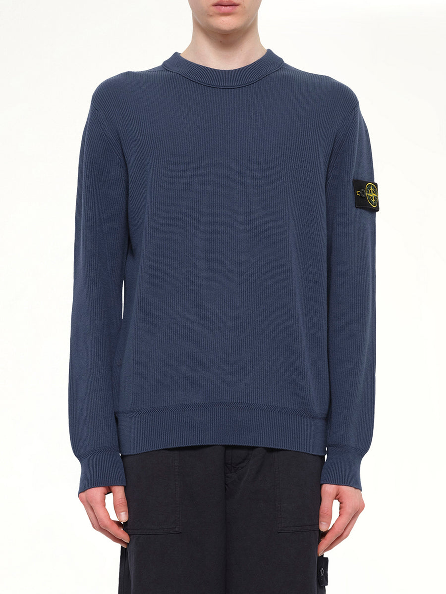 5100154 Ribbed Cotton Crewneck Sweater in Slate Blue