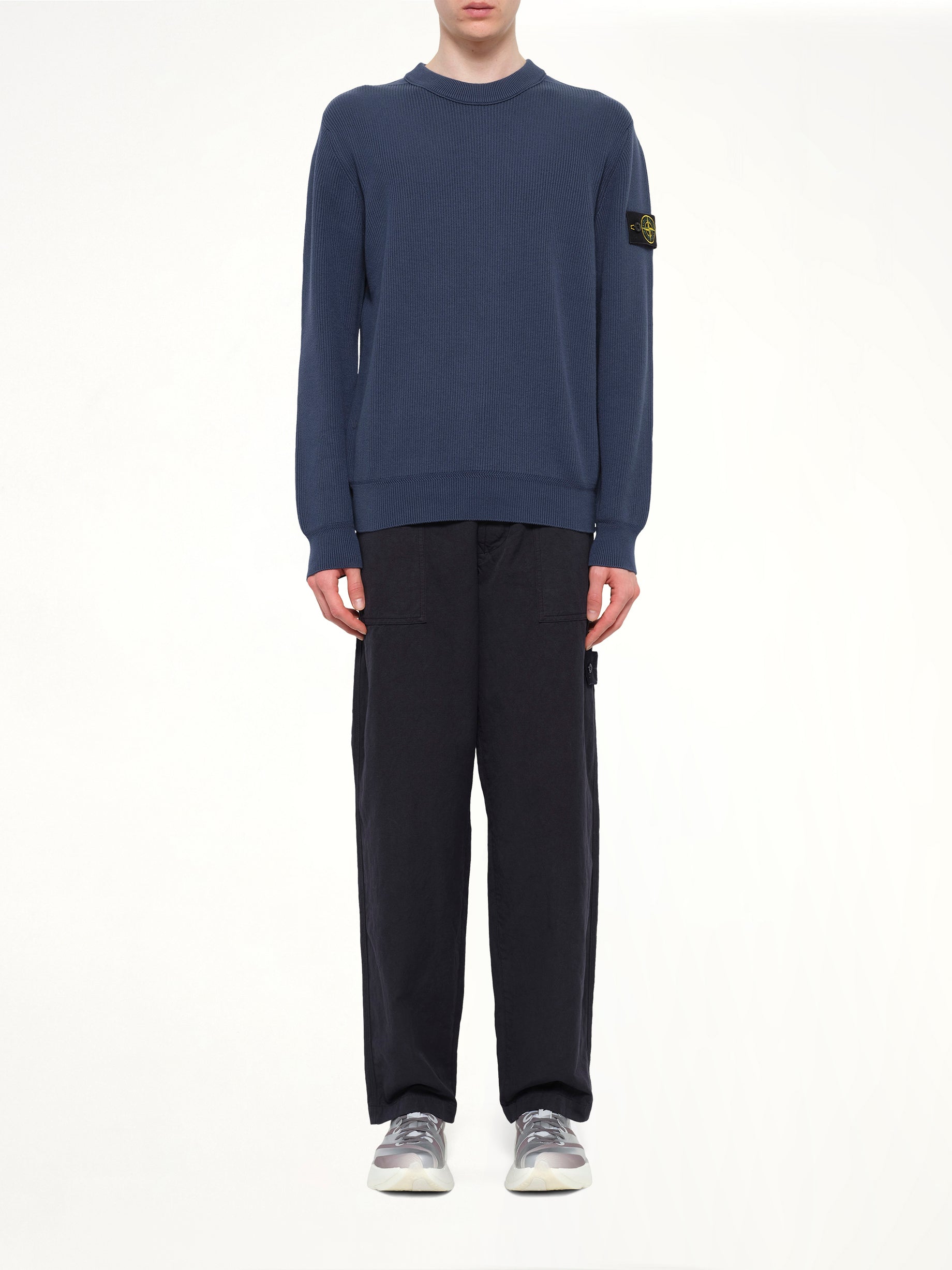 5100154 Ribbed Cotton Crewneck Sweater in Slate Blue