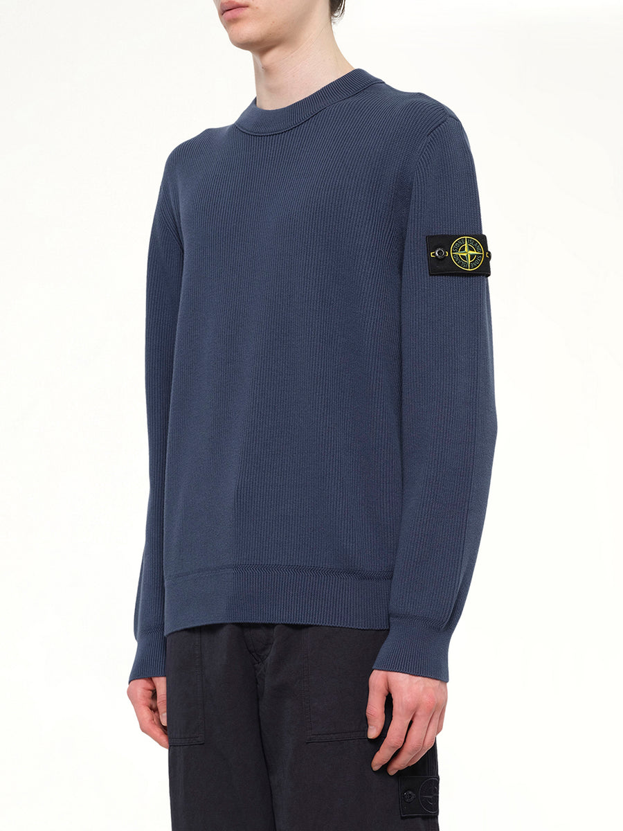 5100154 Ribbed Cotton Crewneck Sweater in Slate Blue