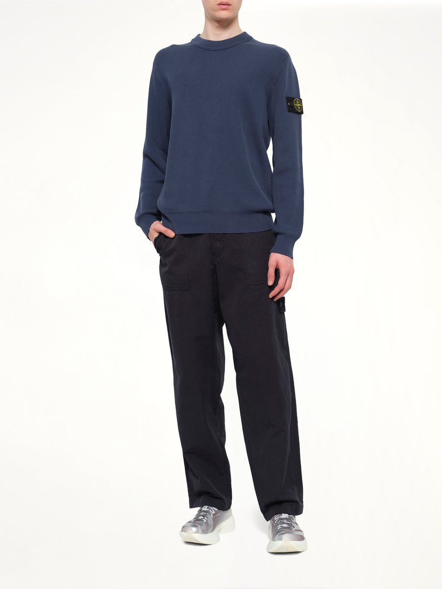 5100154 Ribbed Cotton Crewneck Sweater in Slate Blue