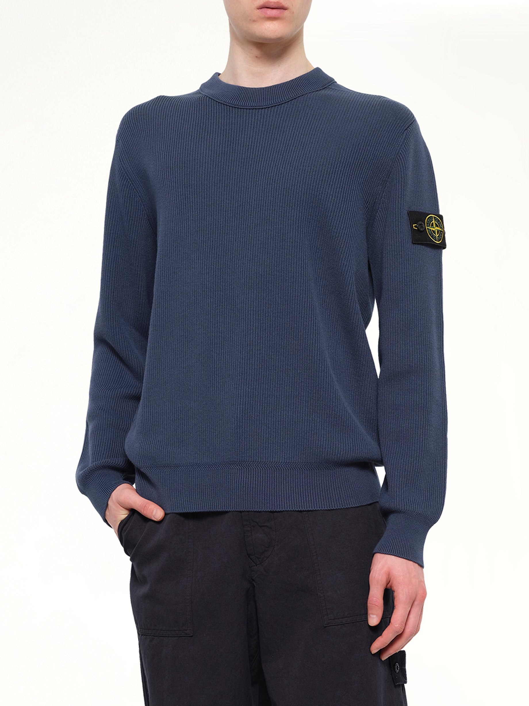 5100154 Ribbed Cotton Crewneck Sweater in Slate Blue