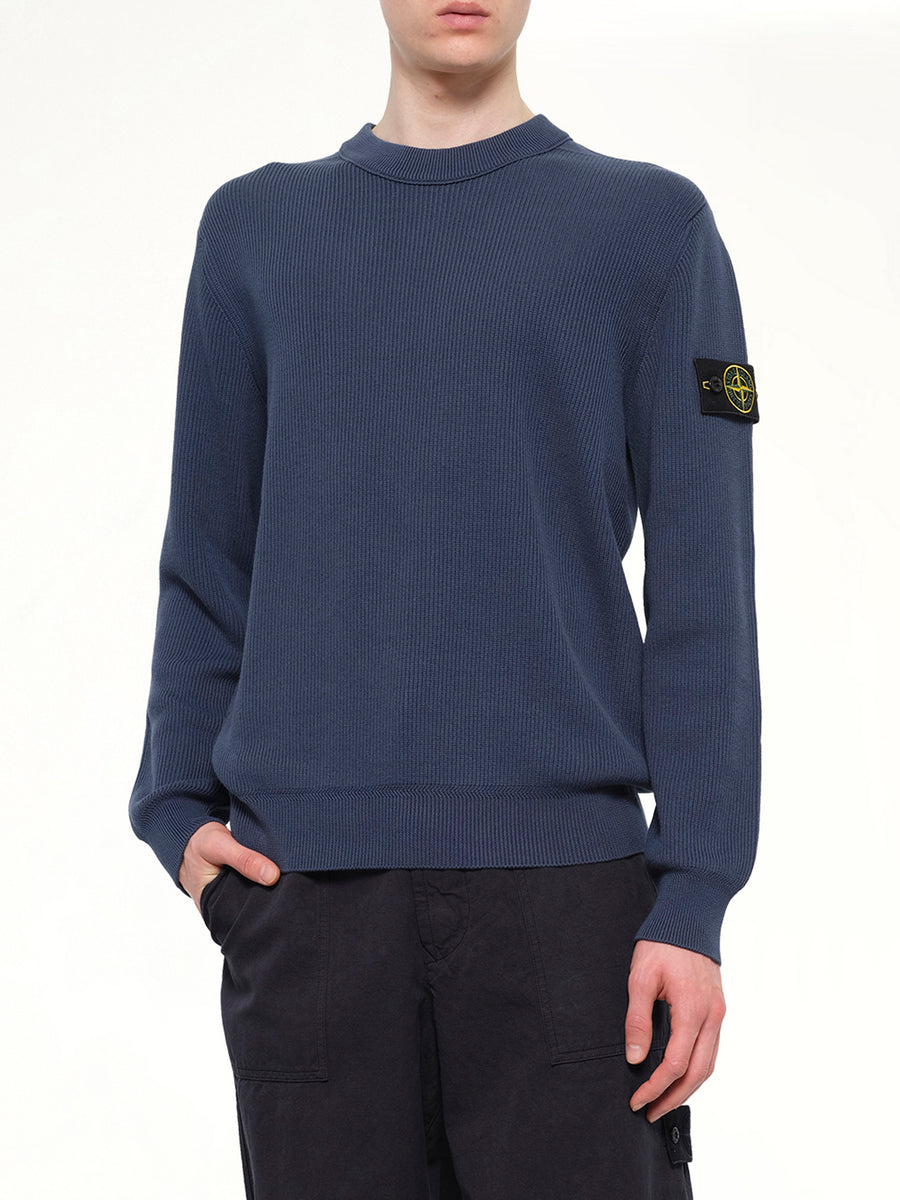 5100154 Ribbed Cotton Crewneck Sweater in Slate Blue