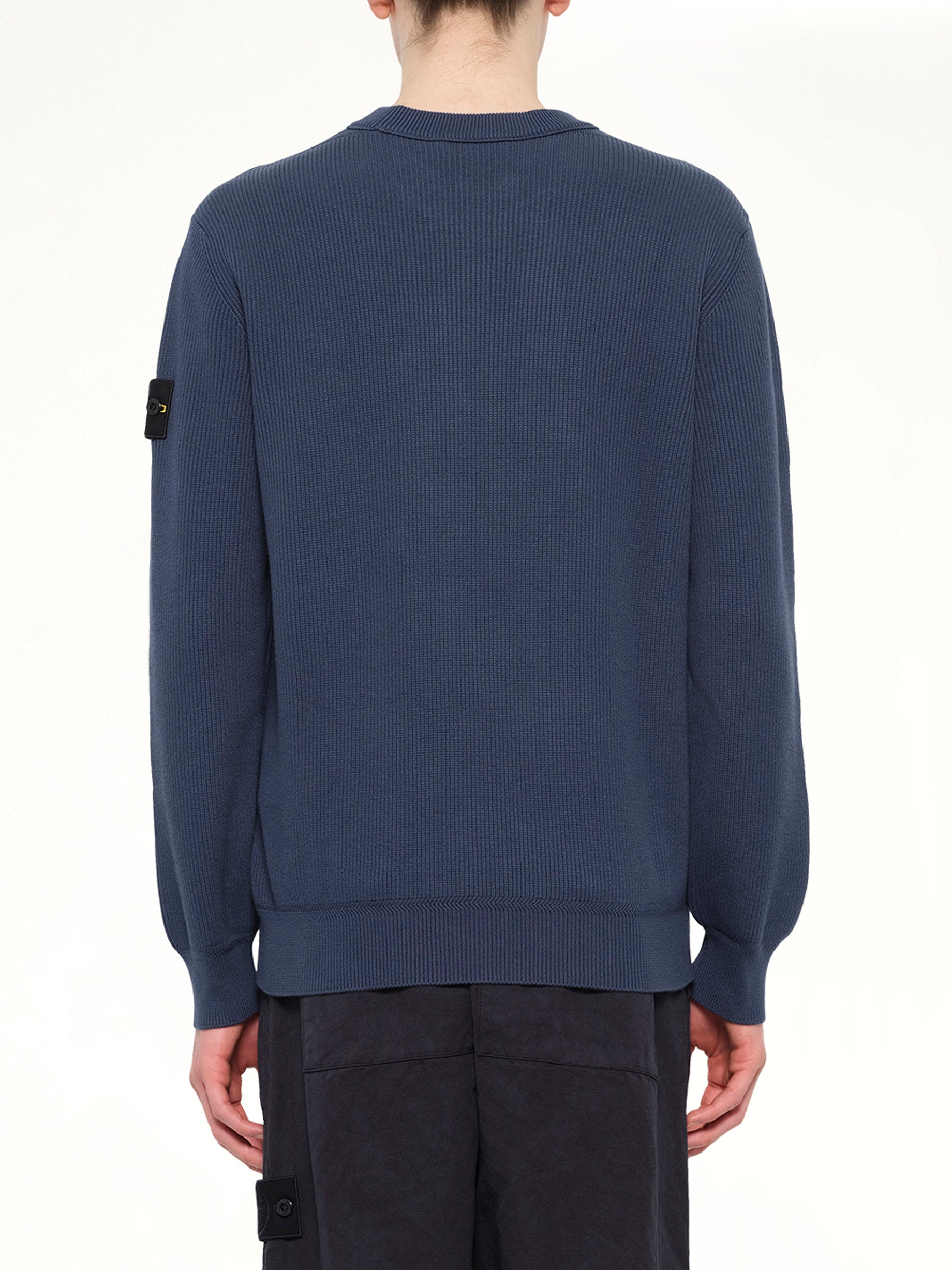 5100154 Ribbed Cotton Crewneck Sweater in Slate Blue
