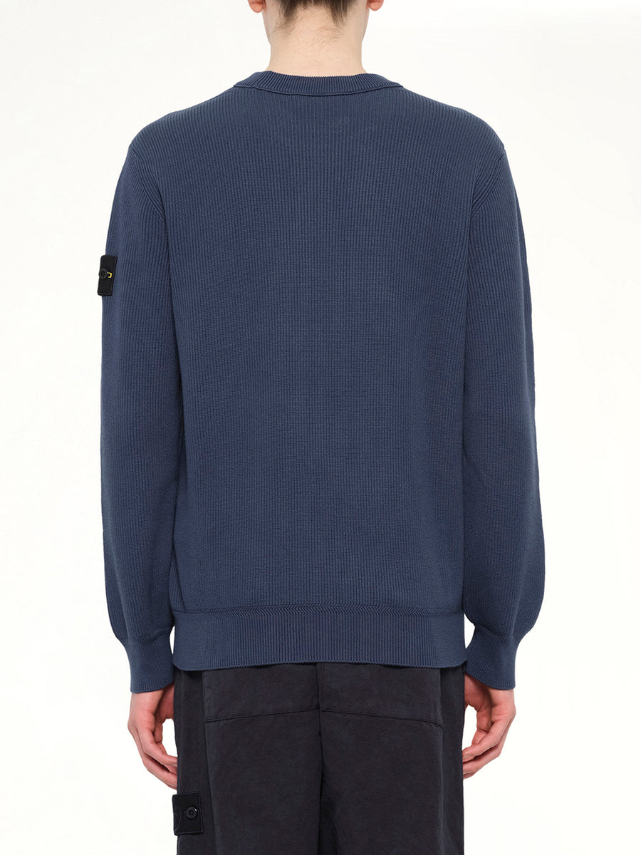 5100154 Ribbed Cotton Crewneck Sweater in Slate Blue