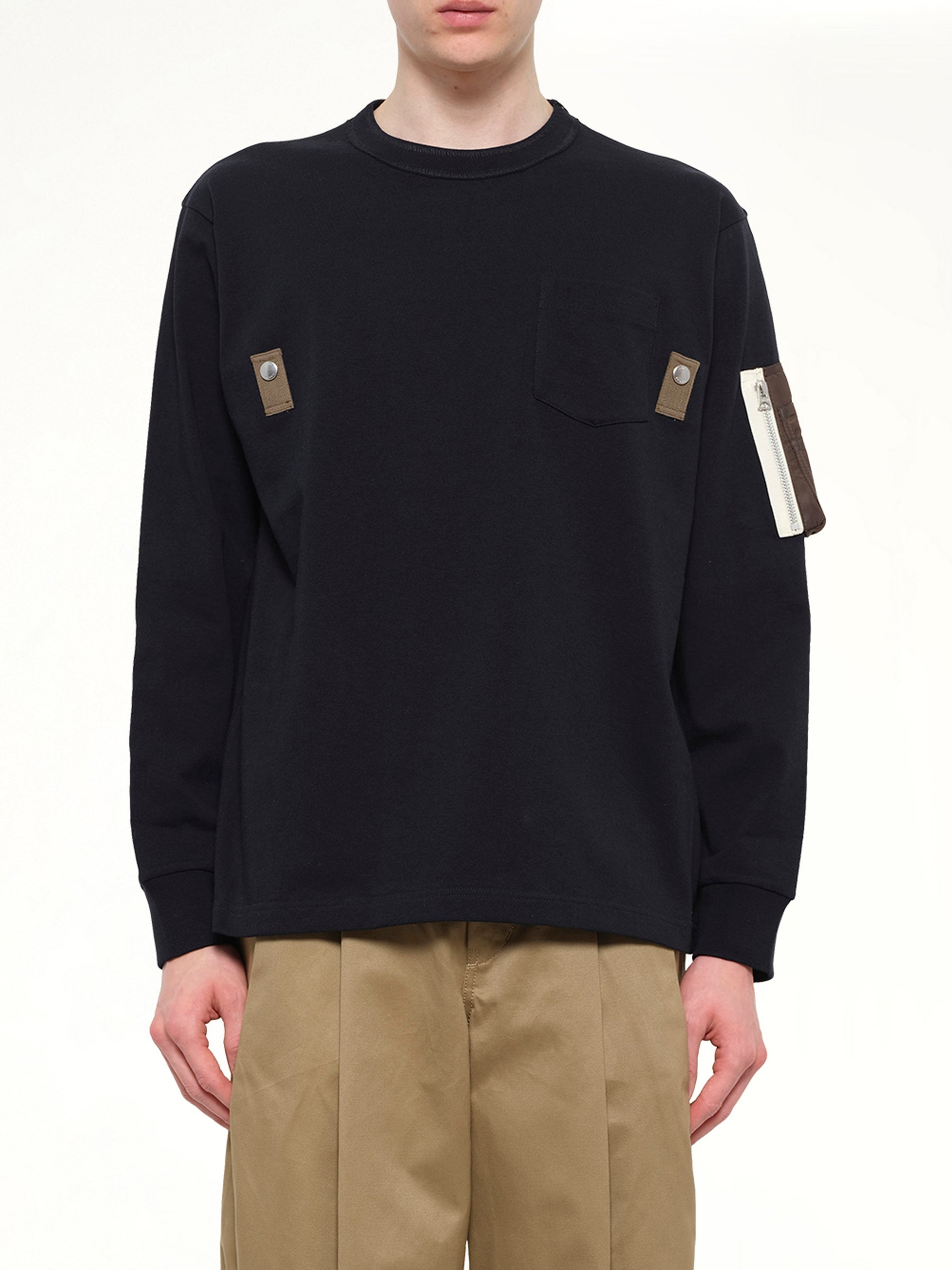 Cotton Jersey L/S T-Shirt in Navy/Dark Khaki