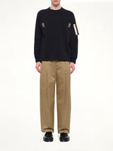 Cotton Jersey L/S T-Shirt in Navy/Dark Khaki