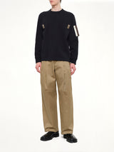 Cotton Jersey L/S T-Shirt in Navy/Dark Khaki